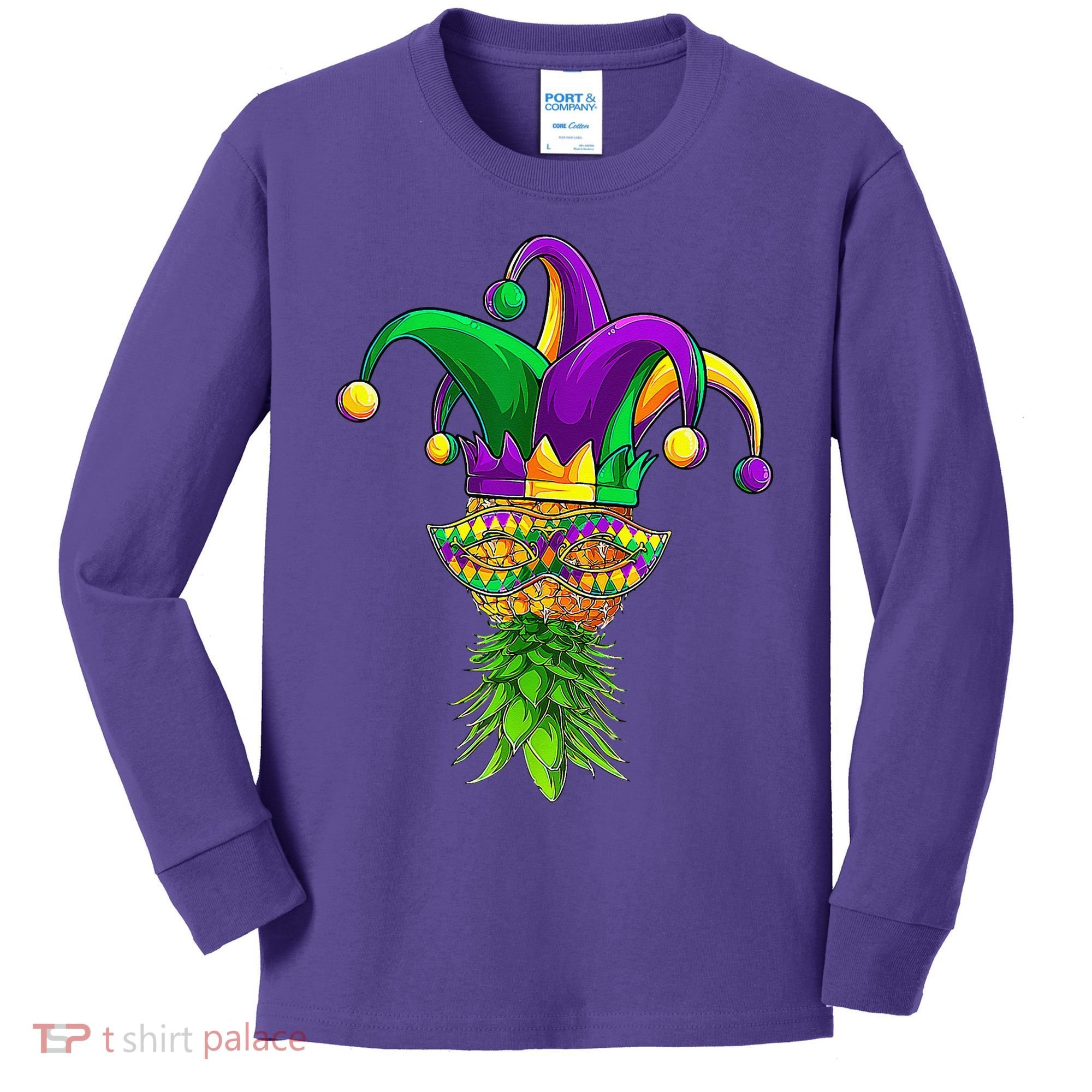 Upside Down Pineapple Mask Mardi Gras Kids Long Sleeve Shirt