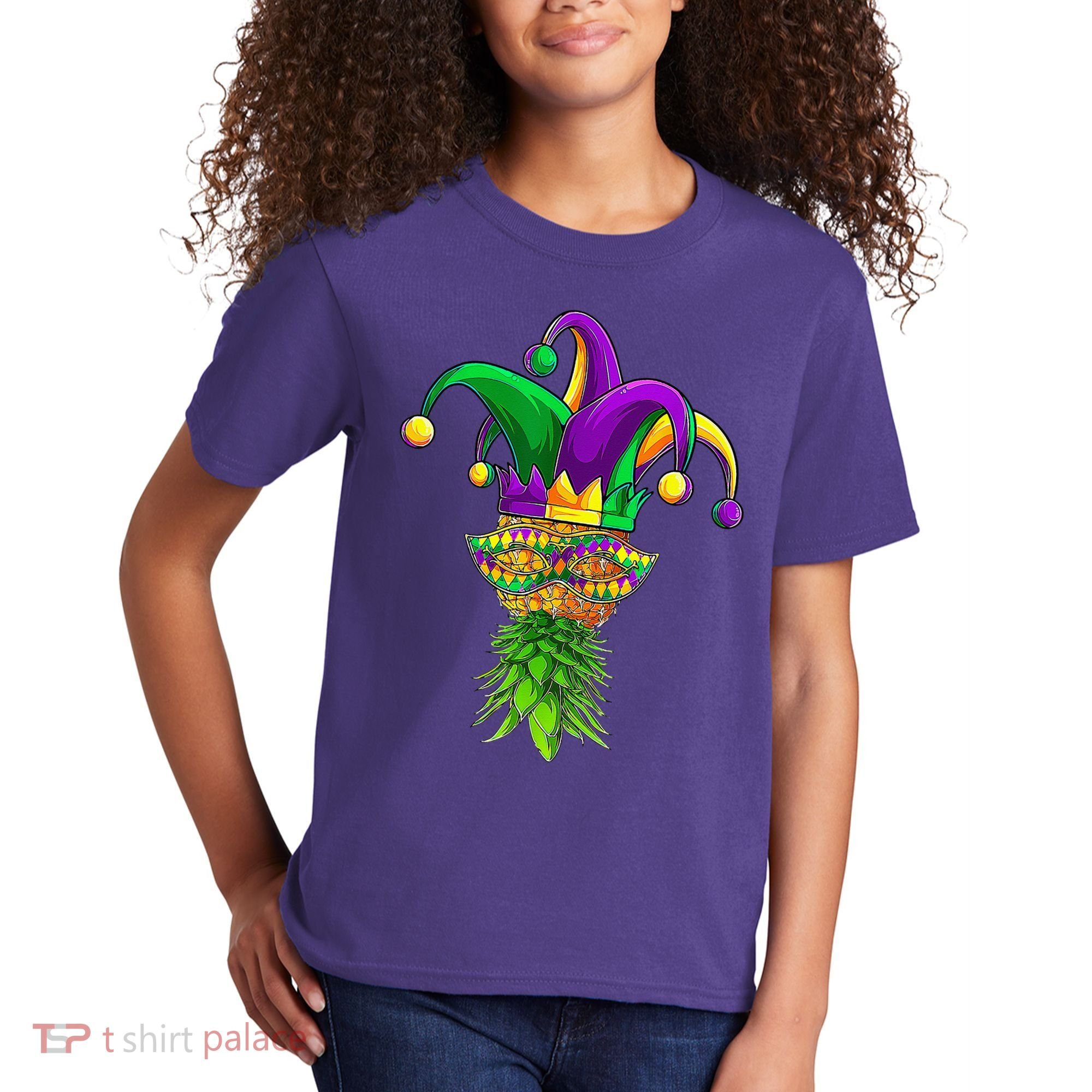 Upside Down Pineapple Mask Mardi Gras Kids T-Shirt