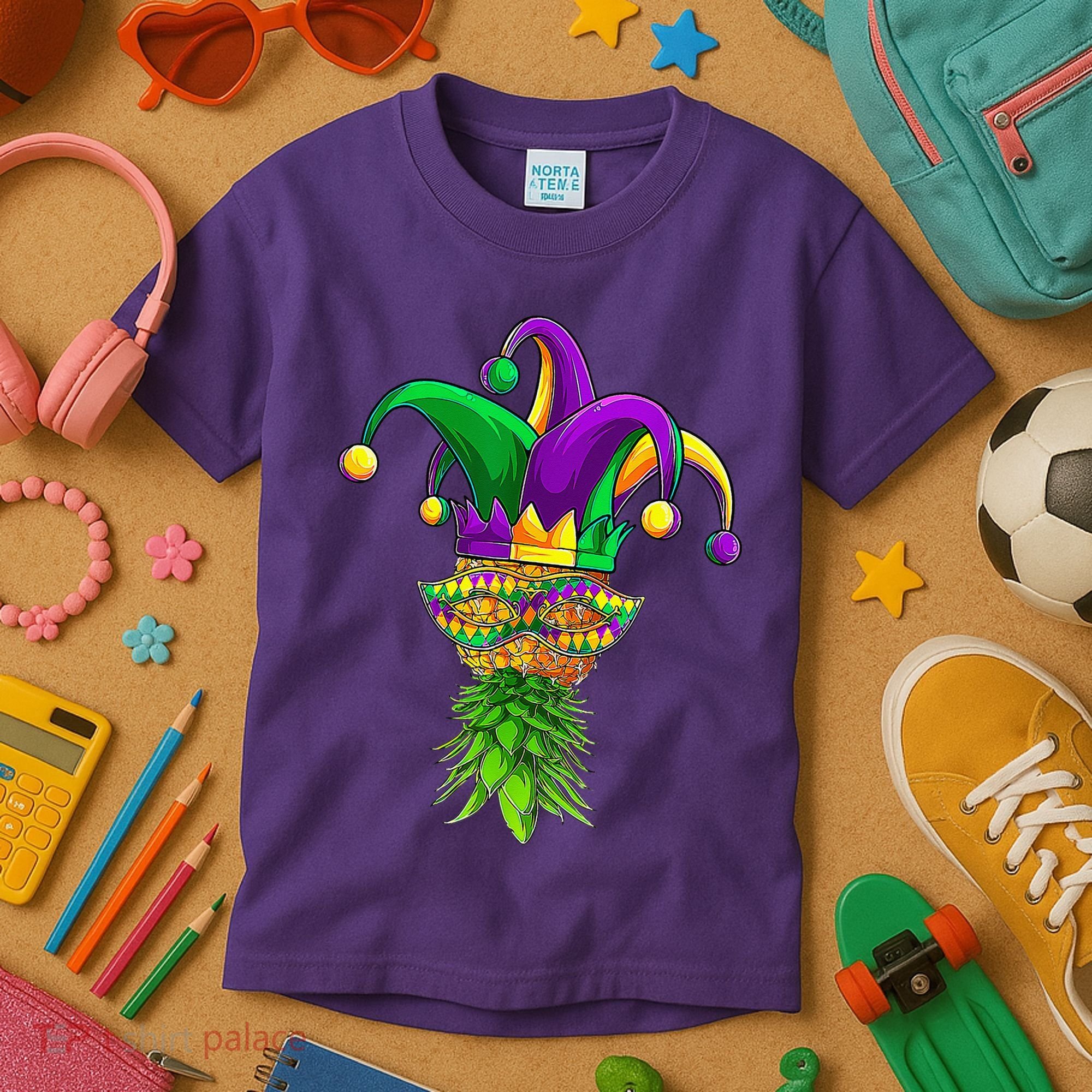 Upside Down Pineapple Mask Mardi Gras Kids T-Shirt