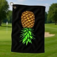 Upside Down Pineapple Gift Tropical Swinger Party Gift Golf Towel thumb 1