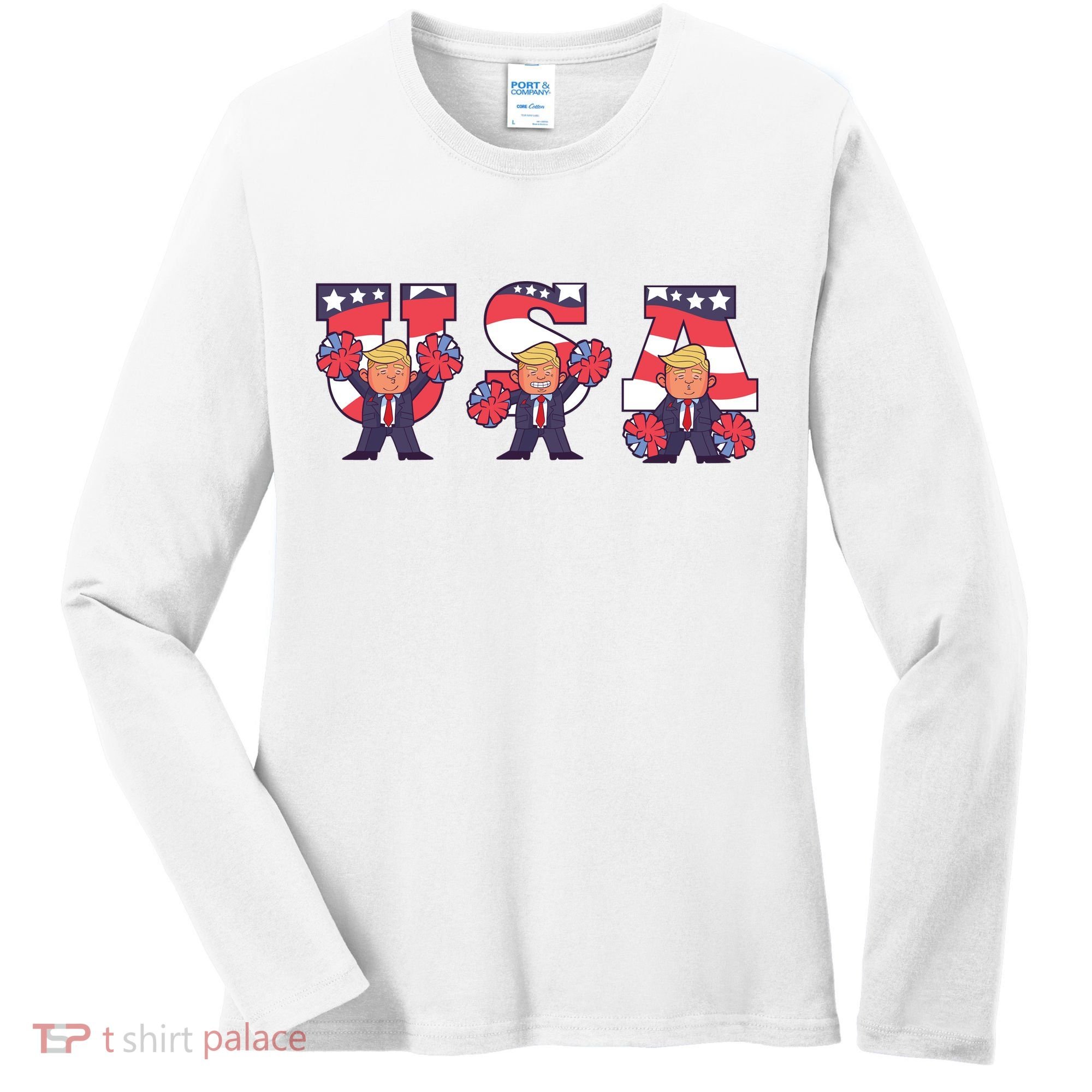 USA Donald Trump Cheer Cartoon Women's Long Sleeve Shirt