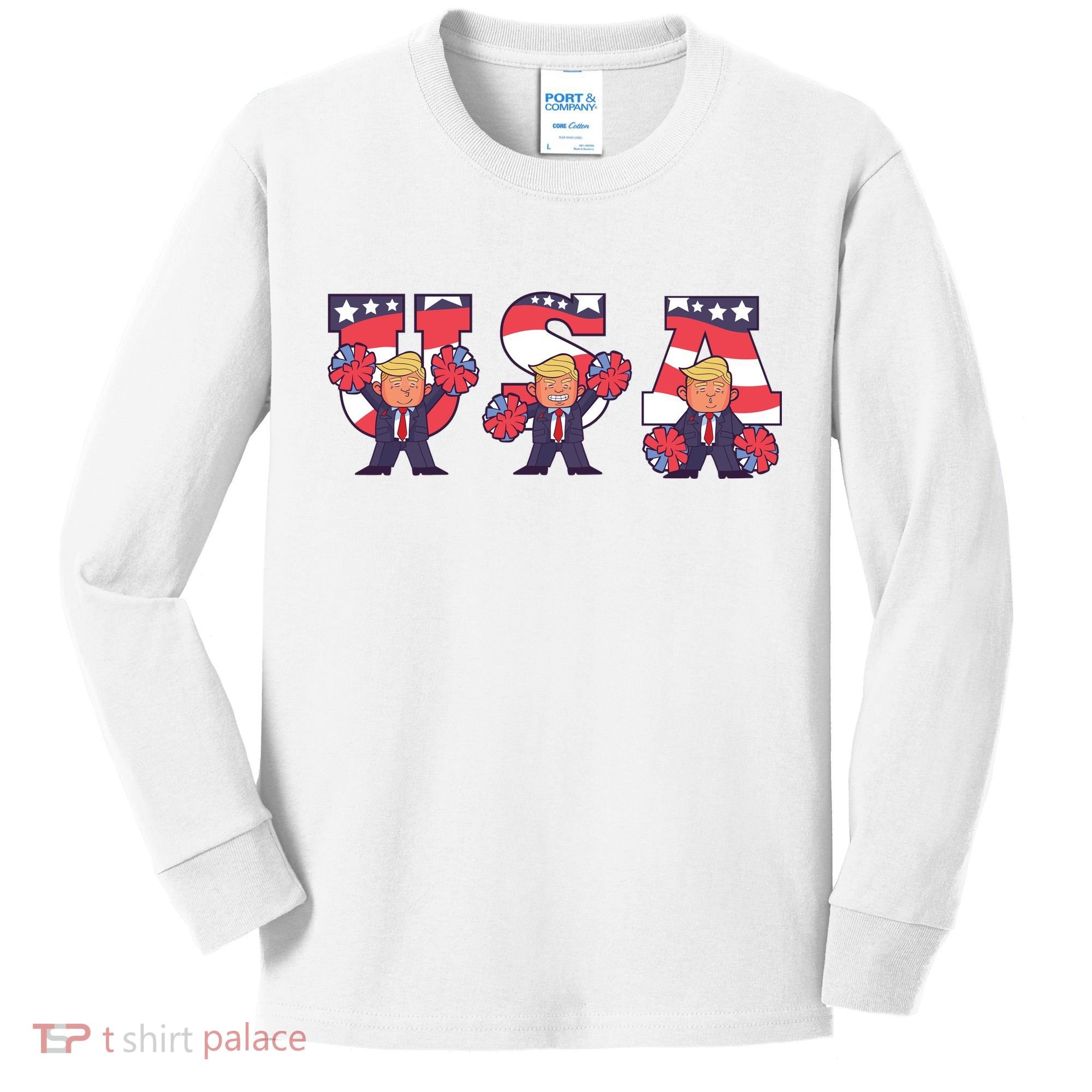 USA Donald Trump Cheer Cartoon Kids Long Sleeve Shirt