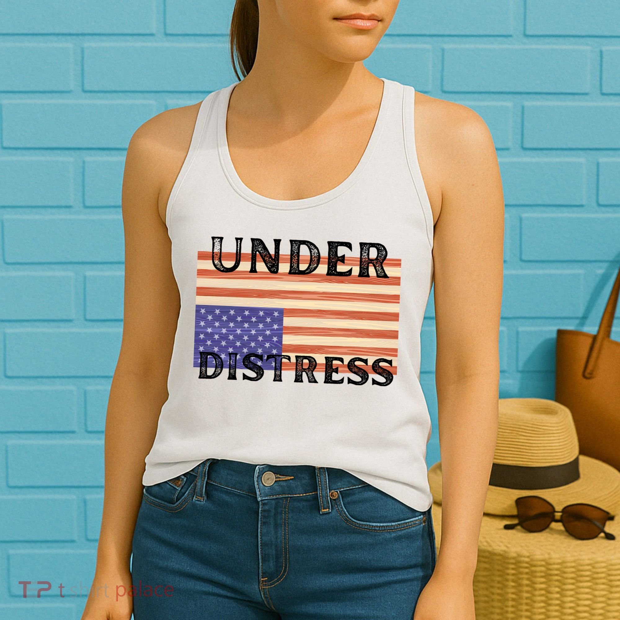 Under Distress Upside Down American Flag USA Women's Tank Top