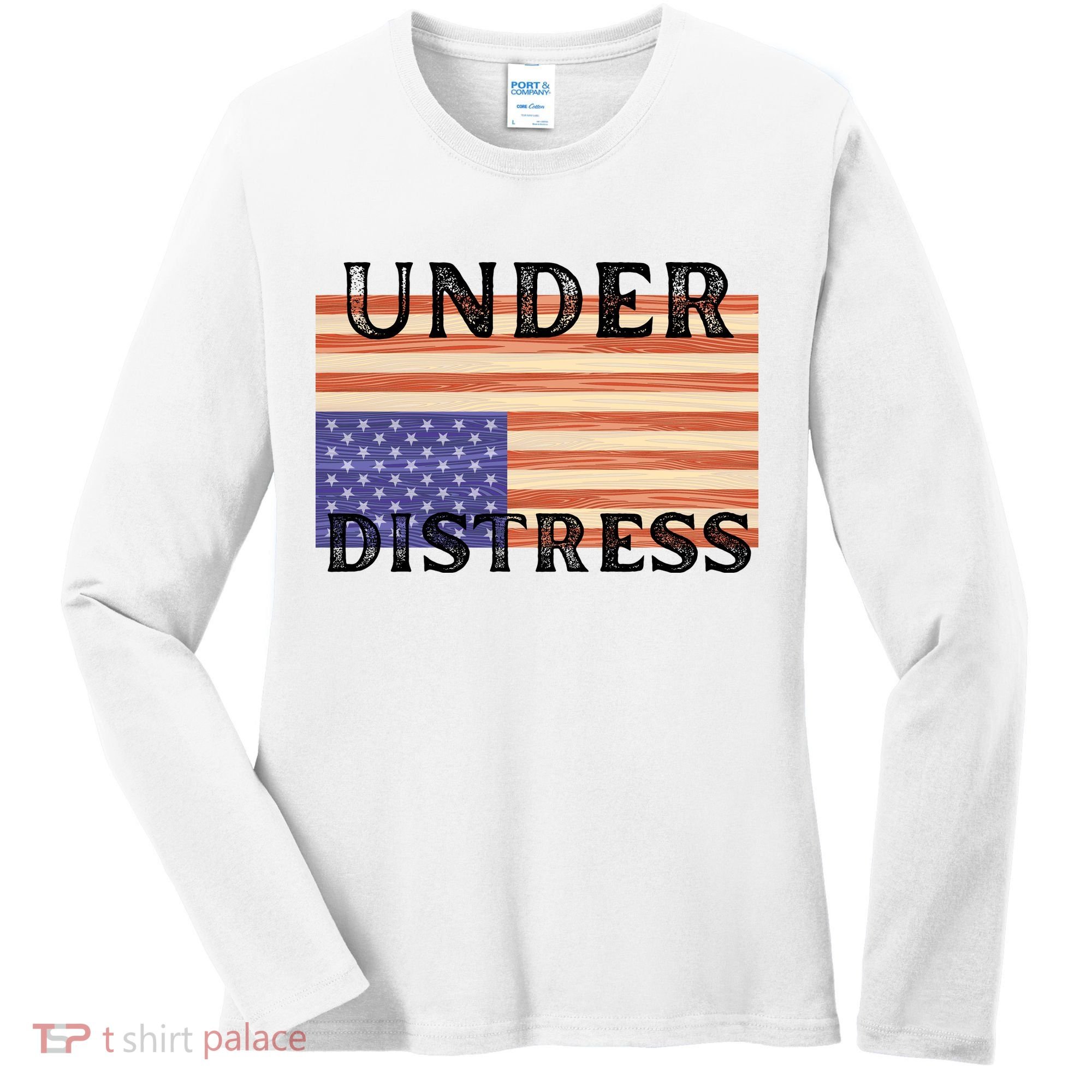 Under Distress Upside Down American Flag USA Women's Long Sleeve Shirt