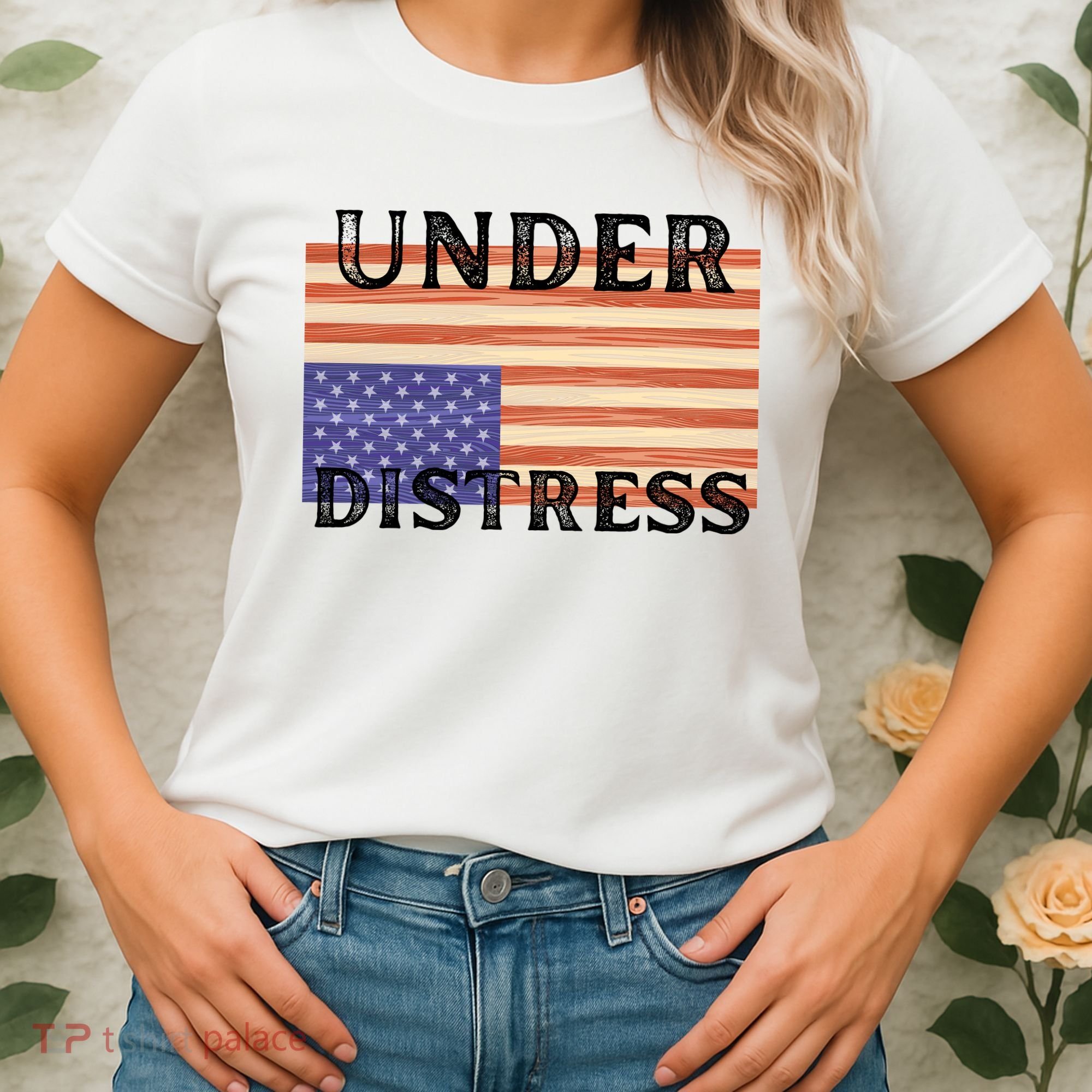 Under Distress Upside Down American Flag USA Women's T-Shirt