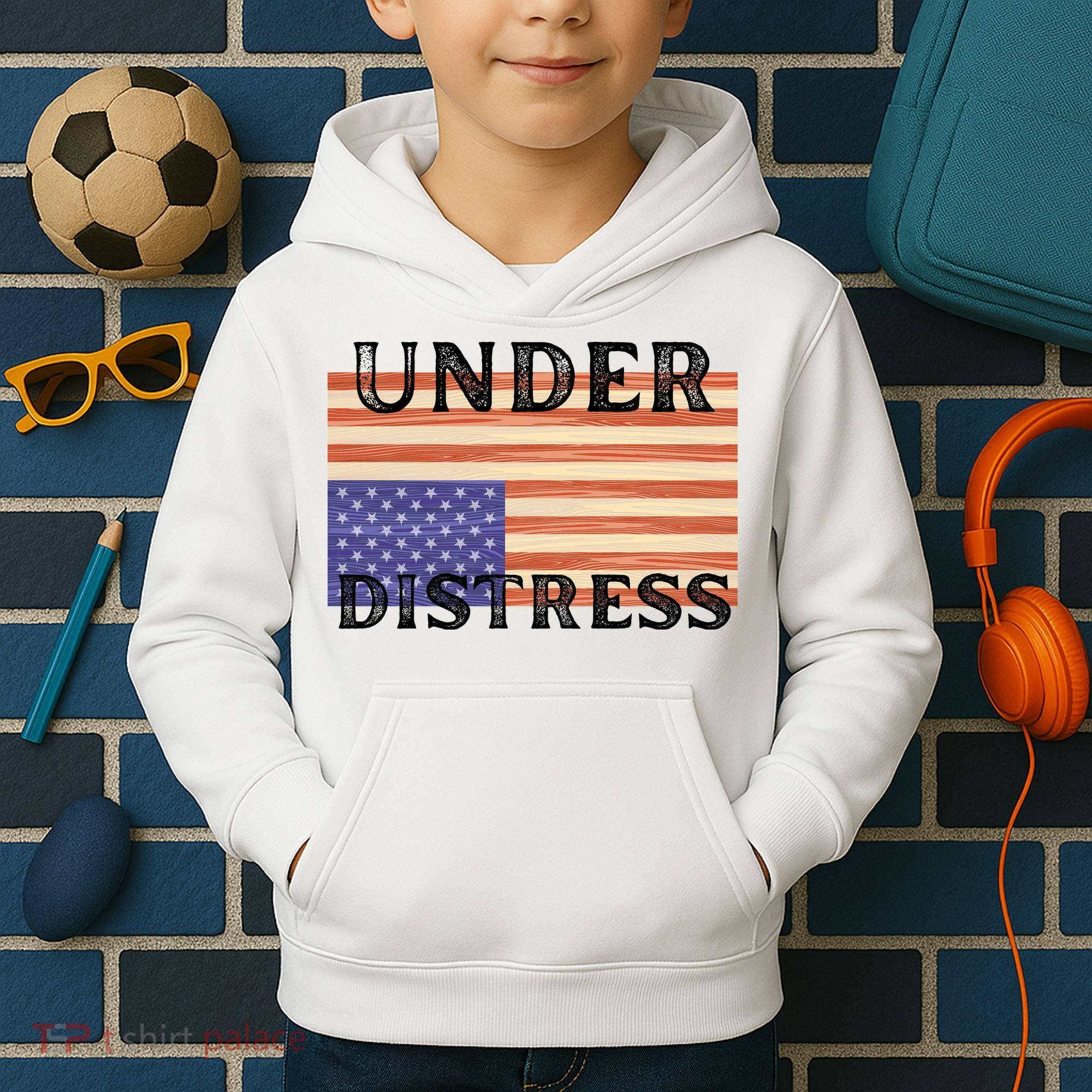 Under Distress Upside Down American Flag USA Kids Hoodie