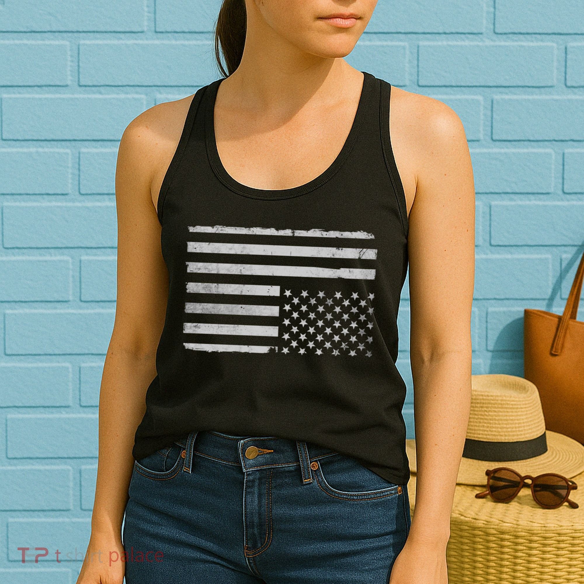 Upside Down Us Flag Distressed American Flag Women's Tank Top