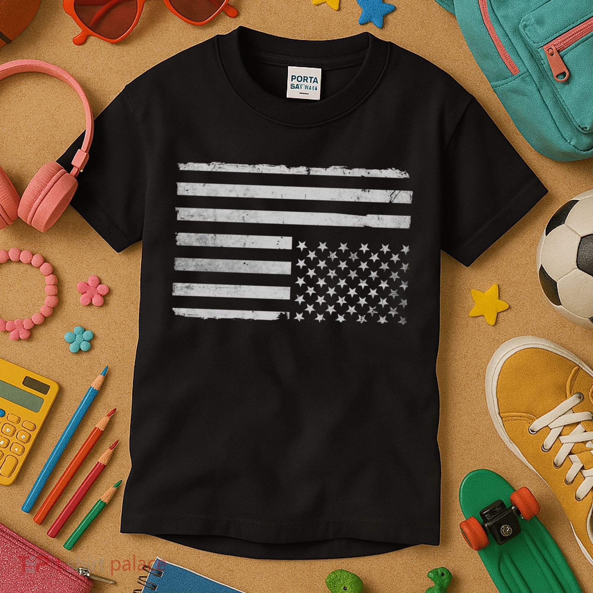 Upside Down Us Flag Distressed American Flag Kids T-Shirt