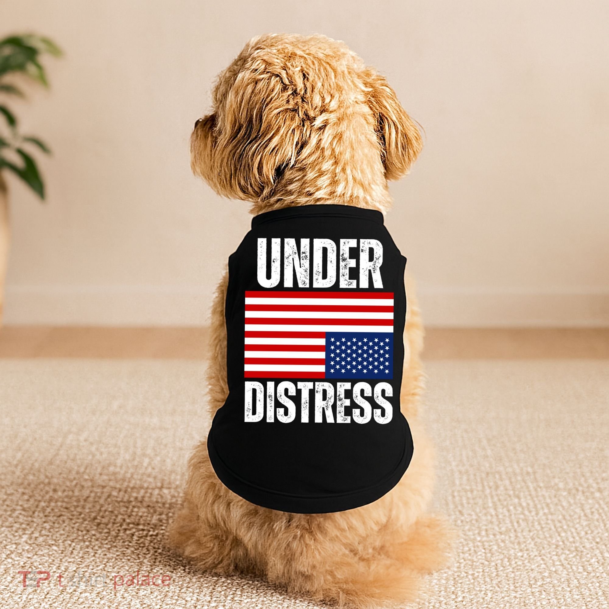 Under Distress Upside Down Tattered American Flag US Patriot Doggie Tank