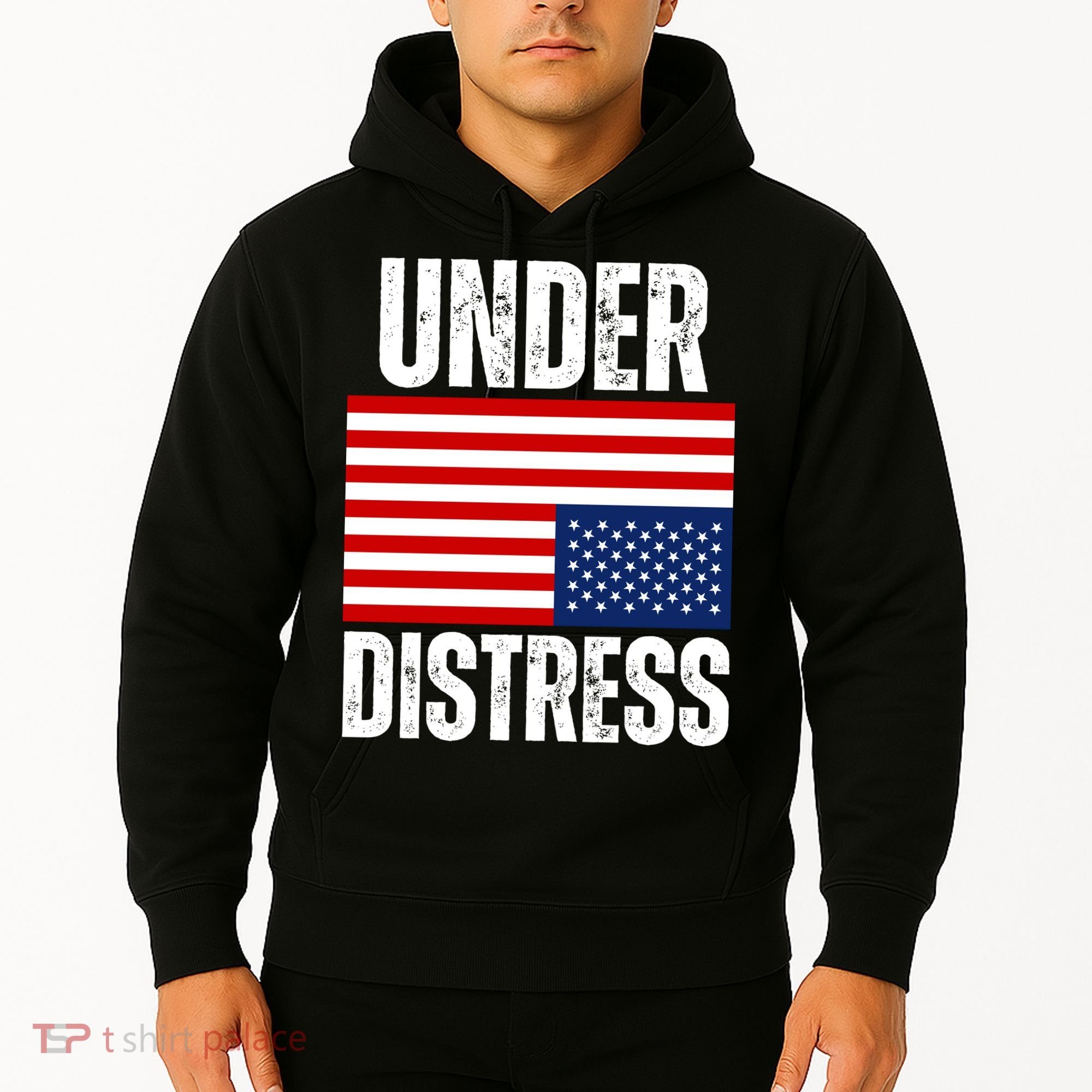 Under Distress Upside Down Tattered American Flag US Patriot Hoodie