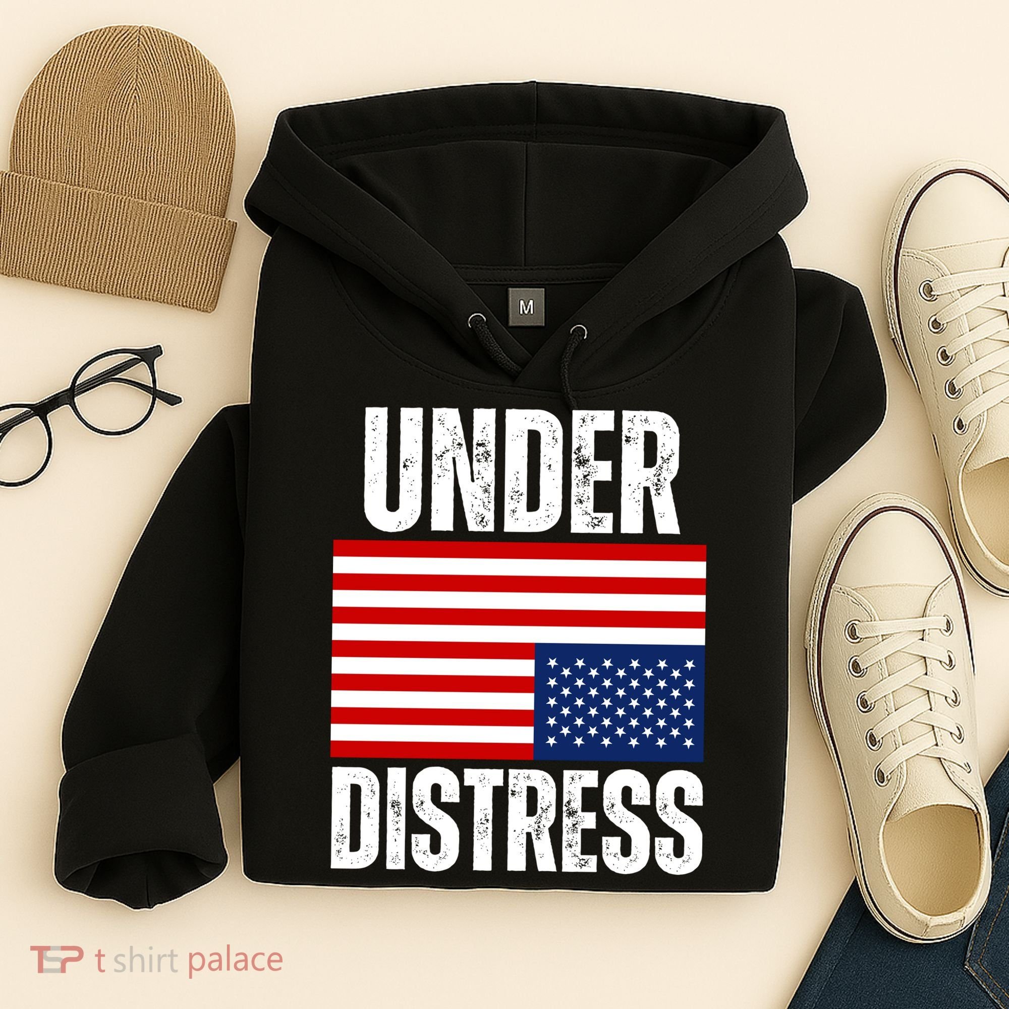 Under Distress Upside Down Tattered American Flag US Patriot Hoodie