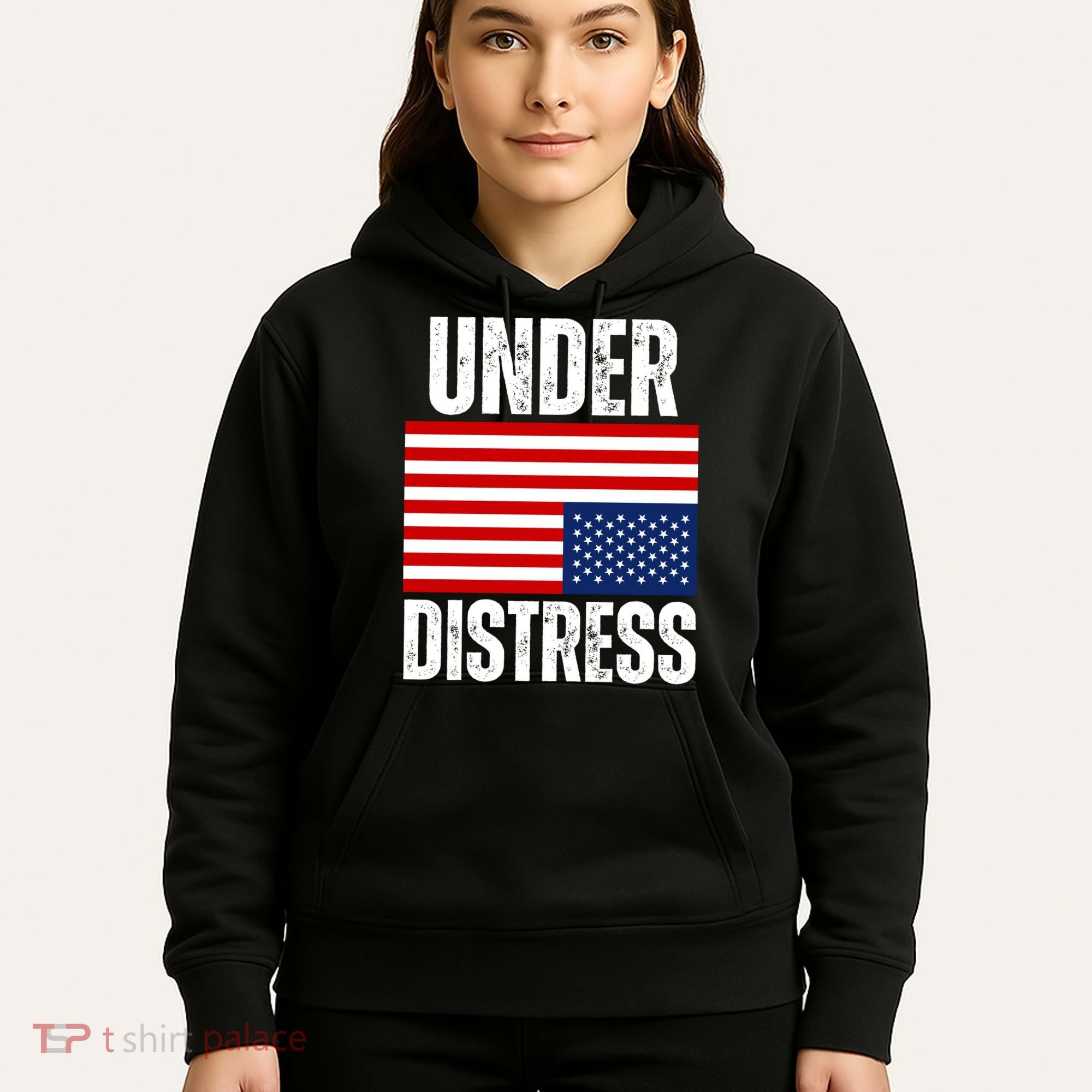 Under Distress Upside Down Tattered American Flag US Patriot Hoodie