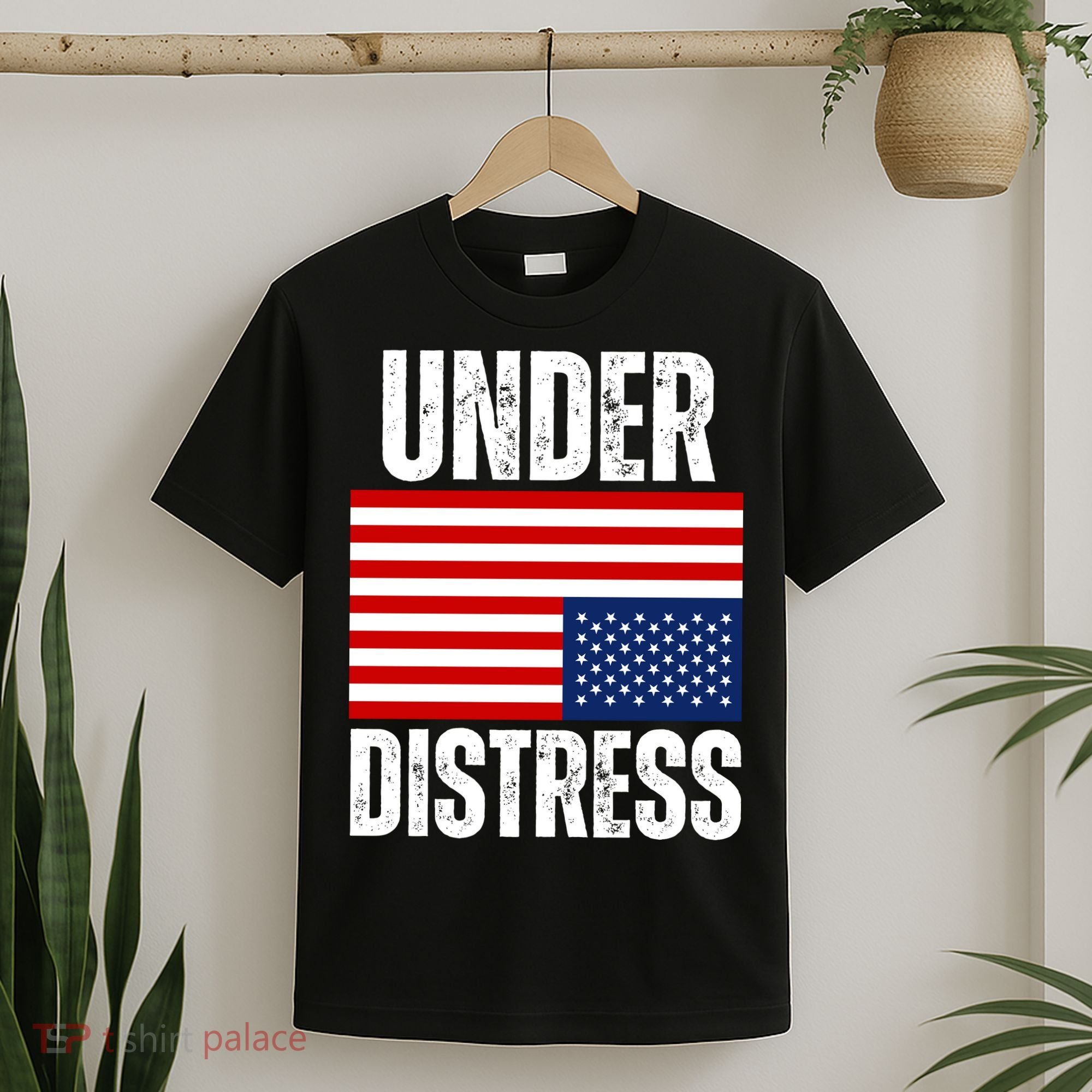 Under Distress Upside Down Tattered American Flag US Patriot T-Shirt