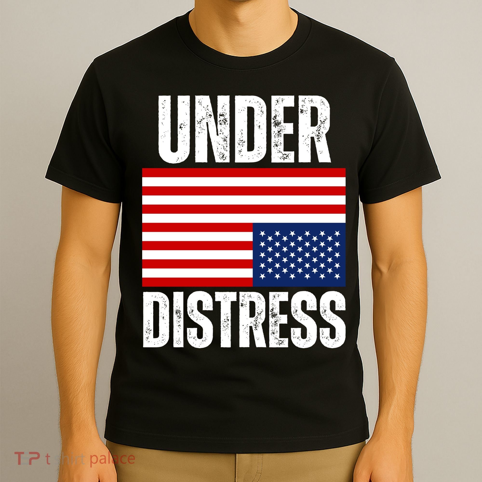 Under Distress Upside Down Tattered American Flag US Patriot T-Shirt