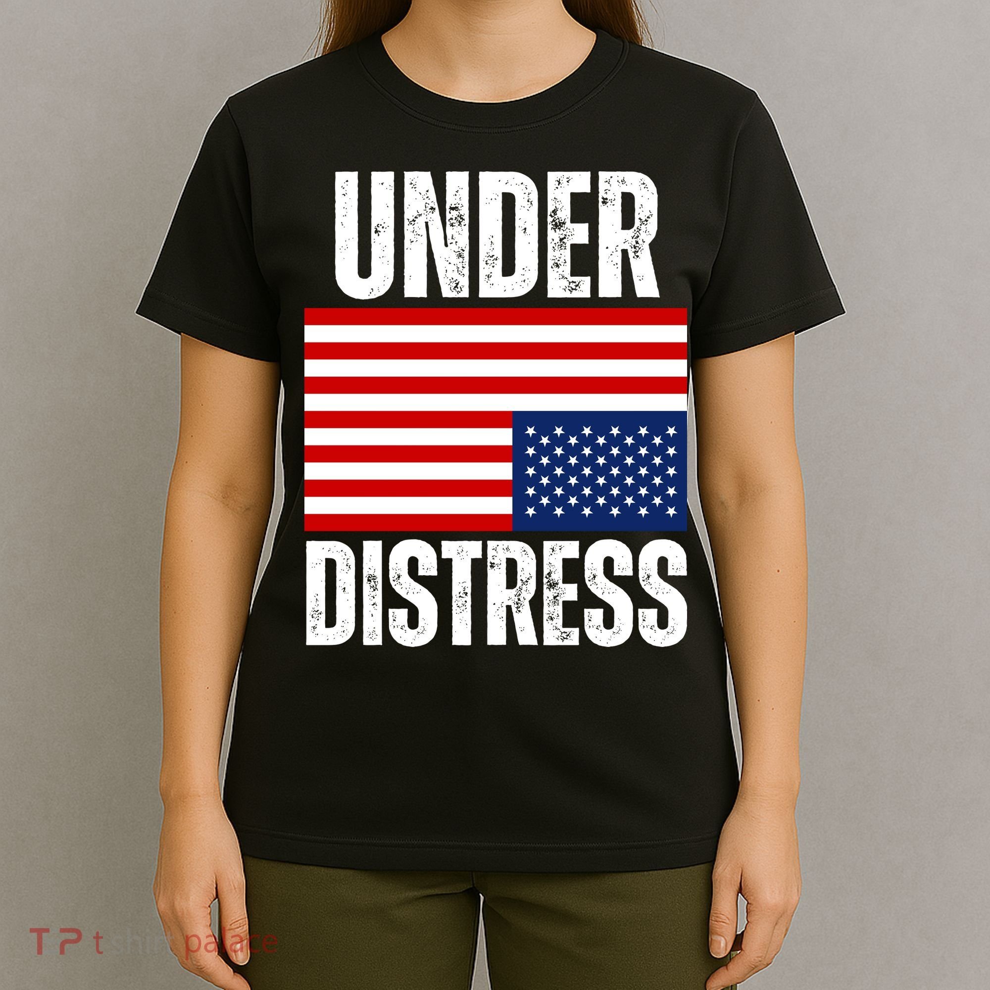 Under Distress Upside Down Tattered American Flag US Patriot T-Shirt