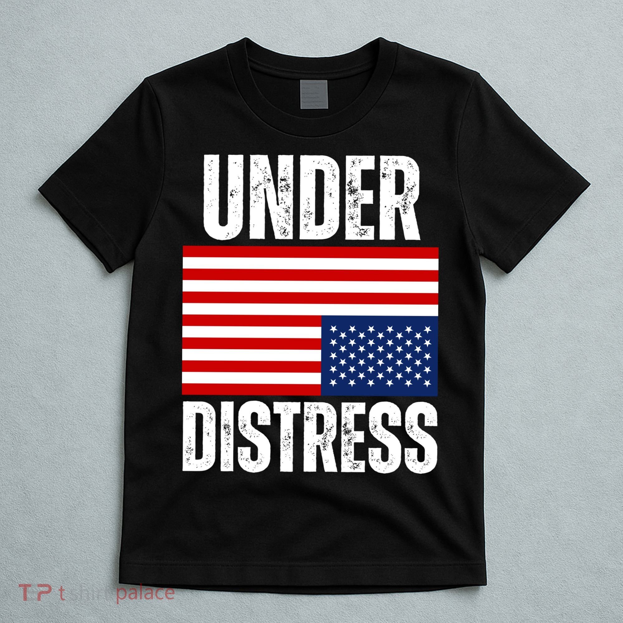 Under Distress Upside Down Tattered American Flag US Patriot T-Shirt