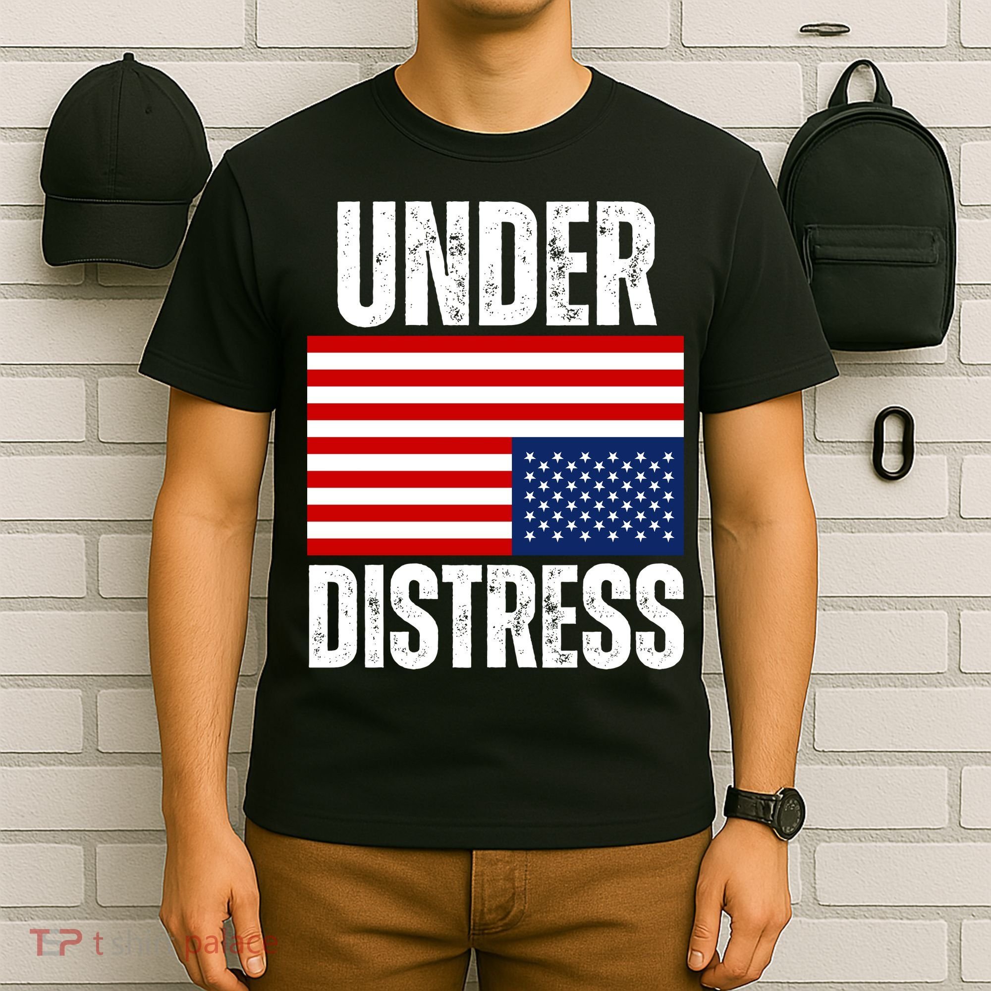 Under Distress Upside Down Tattered American Flag US Patriot T-Shirt