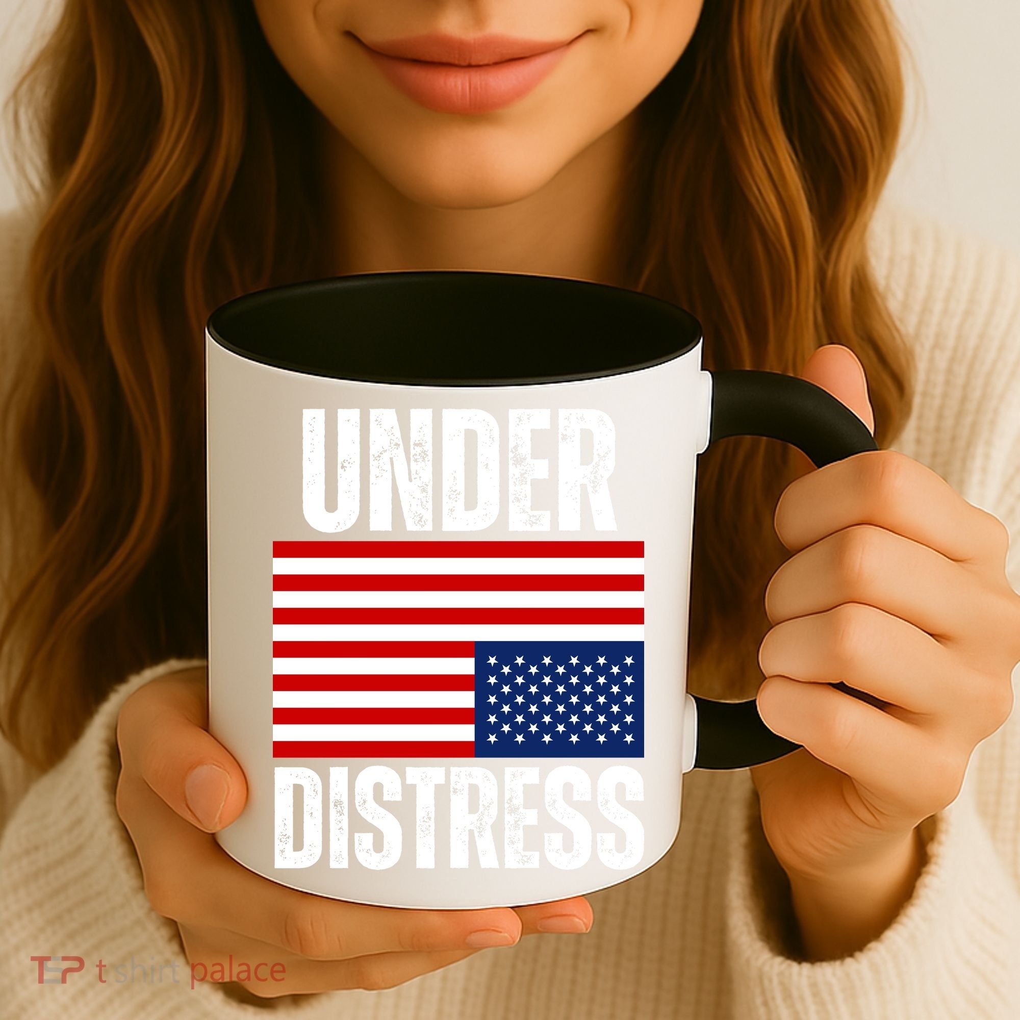 Under Distress Upside Down Tattered American Flag US Patriot Coffee Mug