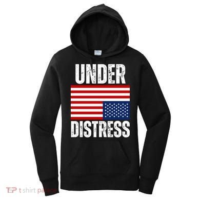 Under Distress Upside Down Tattered American Flag US Patriot Women's Hoodie