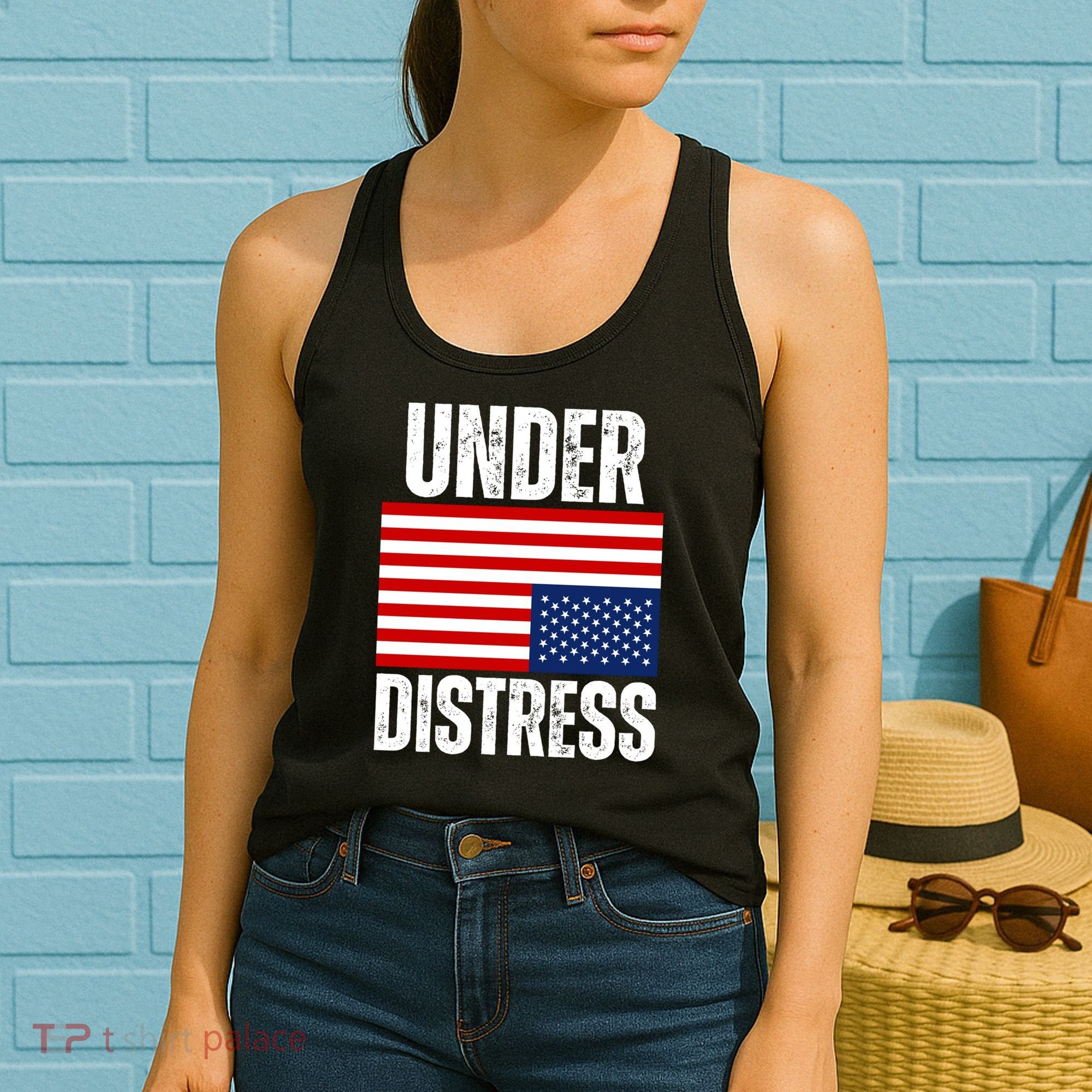 Under Distress Upside Down Tattered American Flag US Patriot Women's Tank Top