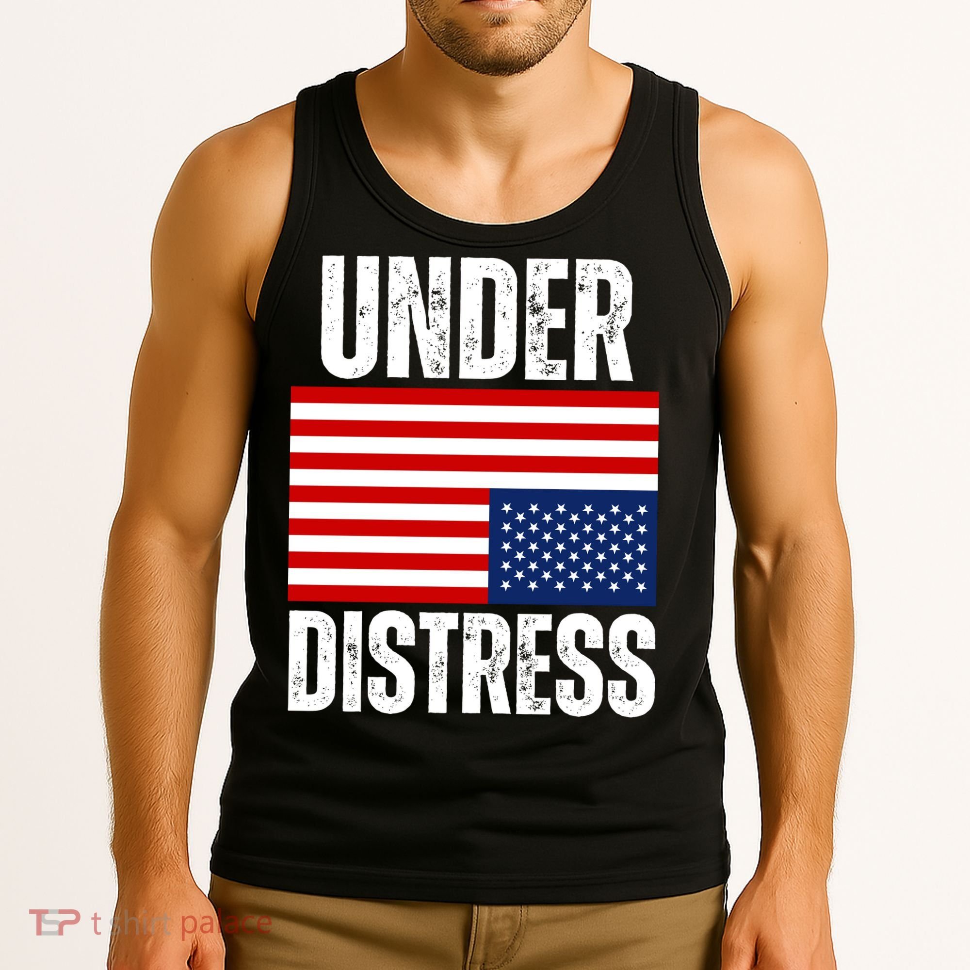 Under Distress Upside Down Tattered American Flag US Patriot Tank Top