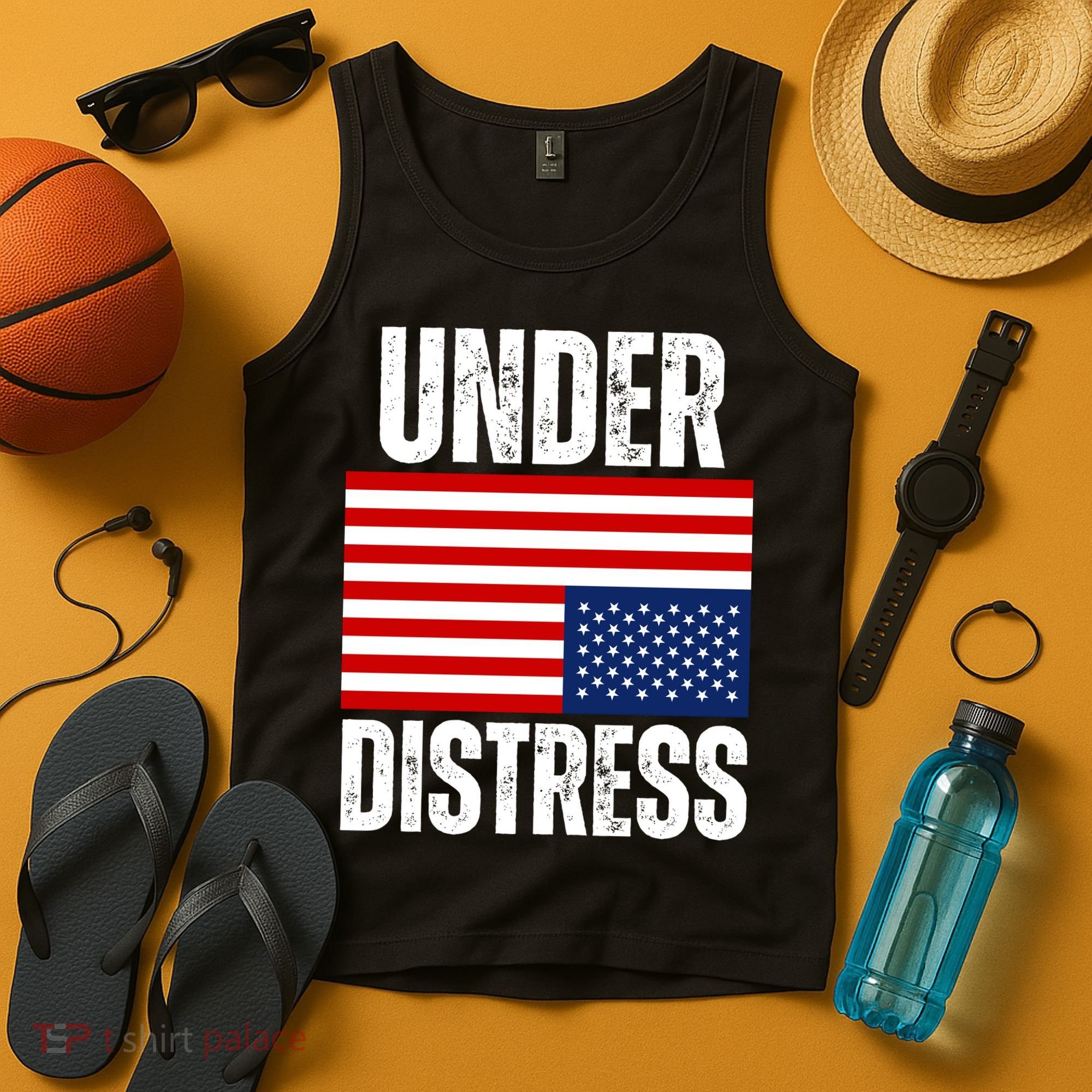 Under Distress Upside Down Tattered American Flag US Patriot Tank Top