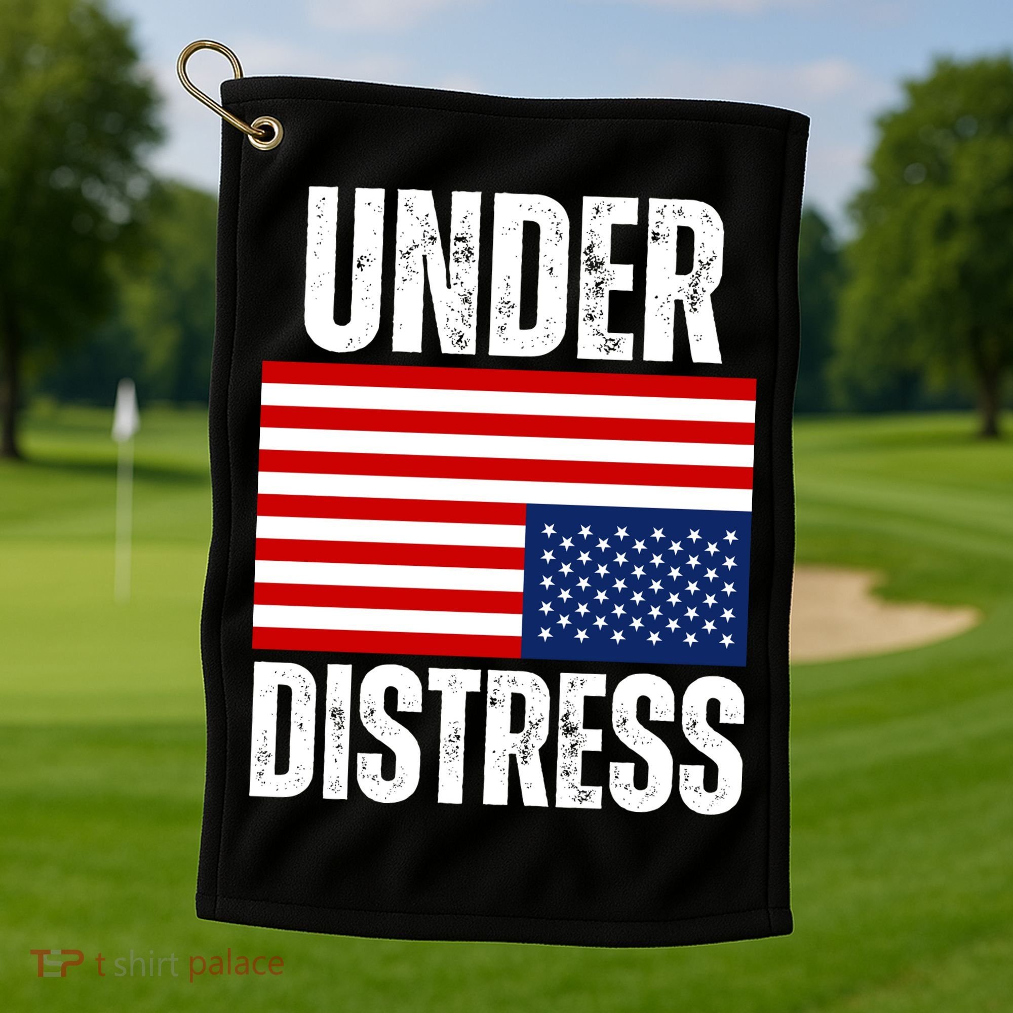 Under Distress Upside Down Tattered American Flag US Patriot Golf Towel