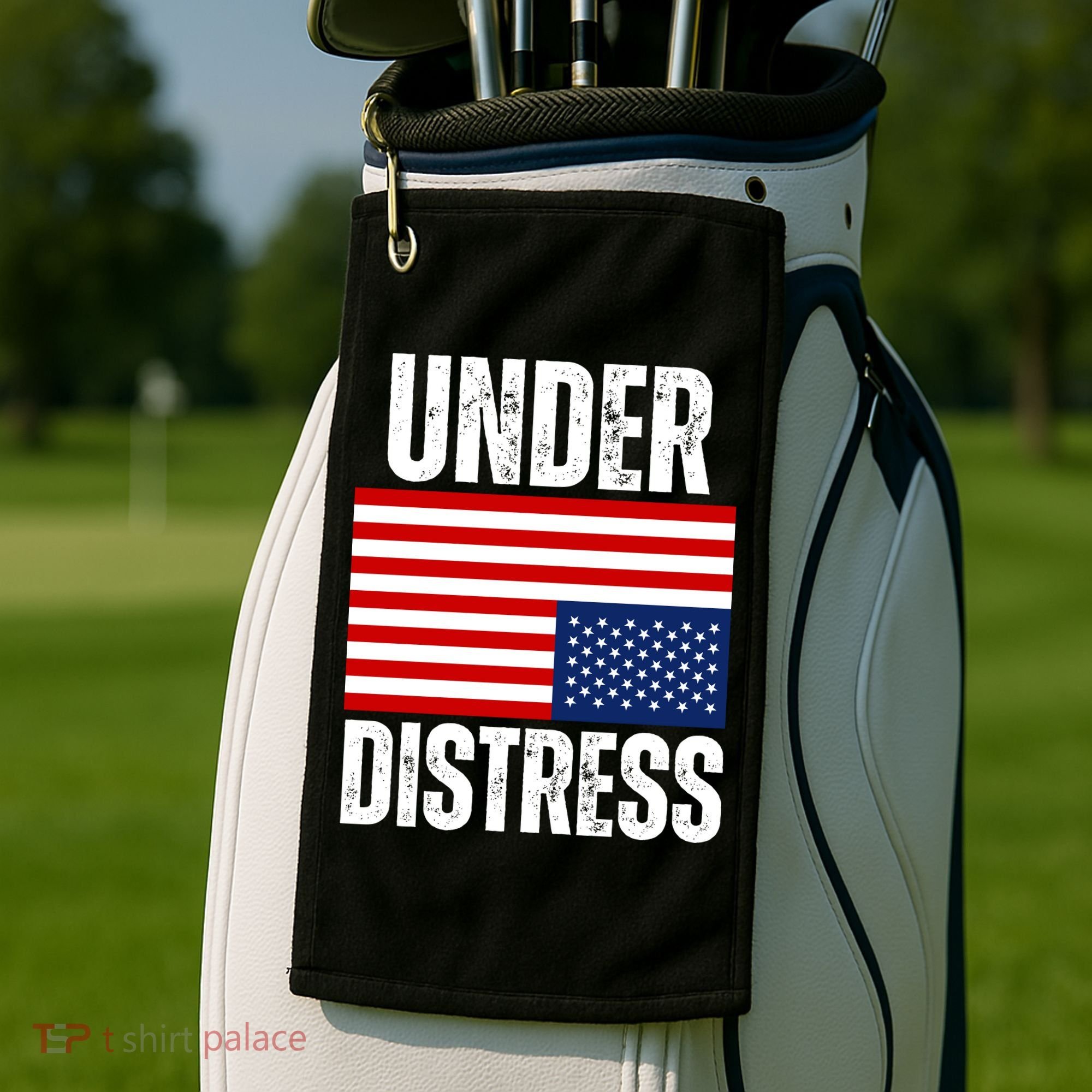 Under Distress Upside Down Tattered American Flag US Patriot Golf Towel