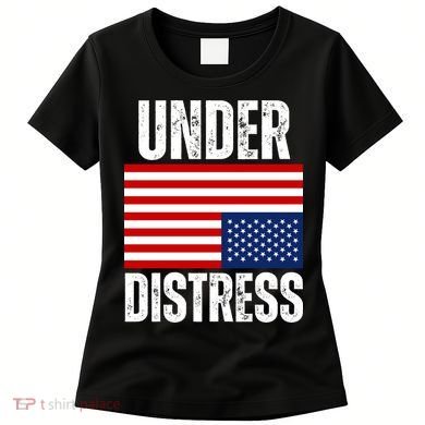 Under Distress Upside Down Tattered American Flag US Patriot Women's T-Shirt