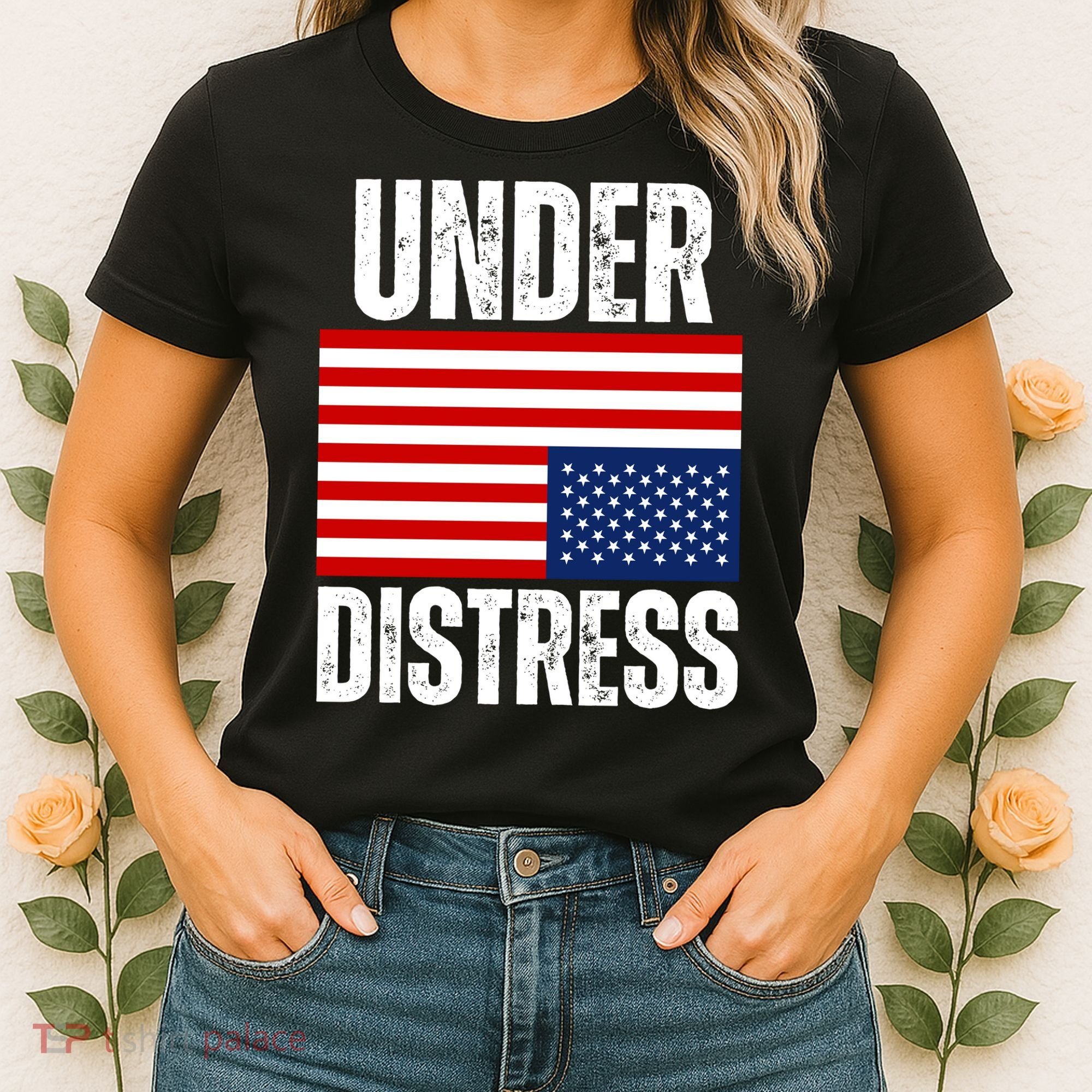 Under Distress Upside Down Tattered American Flag US Patriot Women's T-Shirt