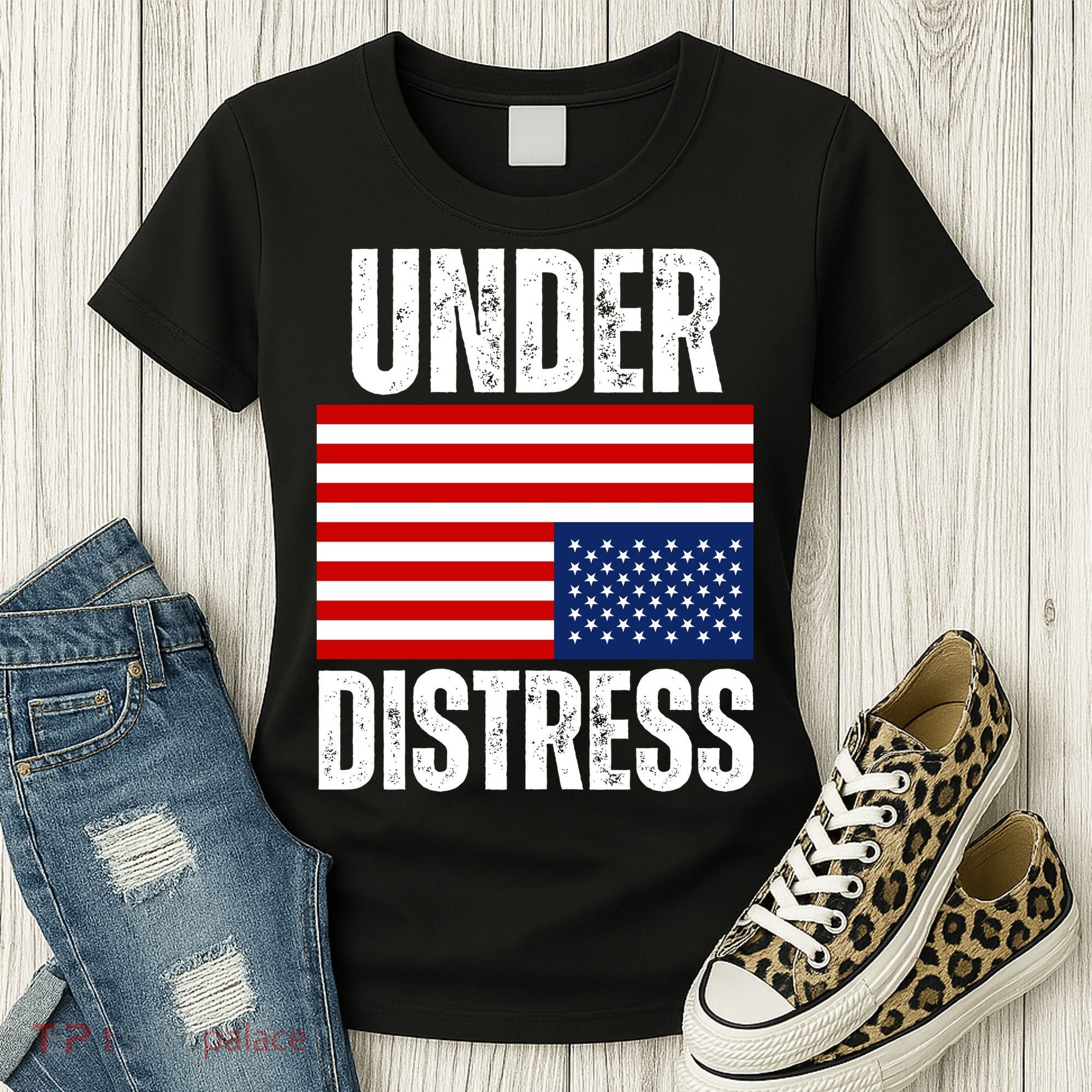 Under Distress Upside Down Tattered American Flag US Patriot Women's T-Shirt