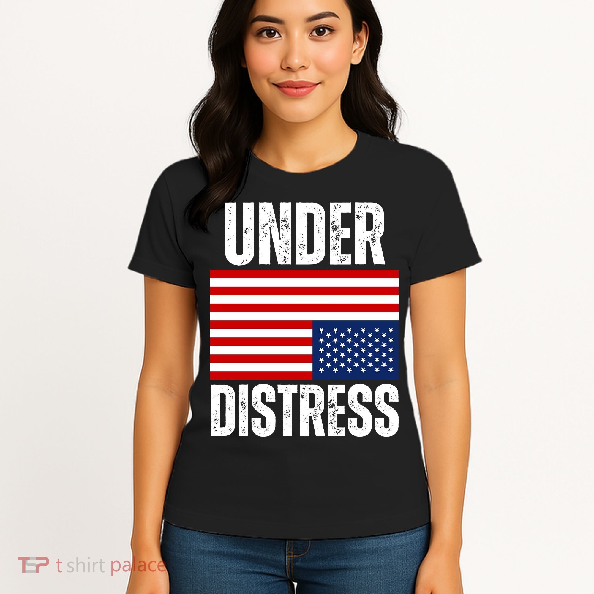 Under Distress Upside Down Tattered American Flag US Patriot Women's T-Shirt