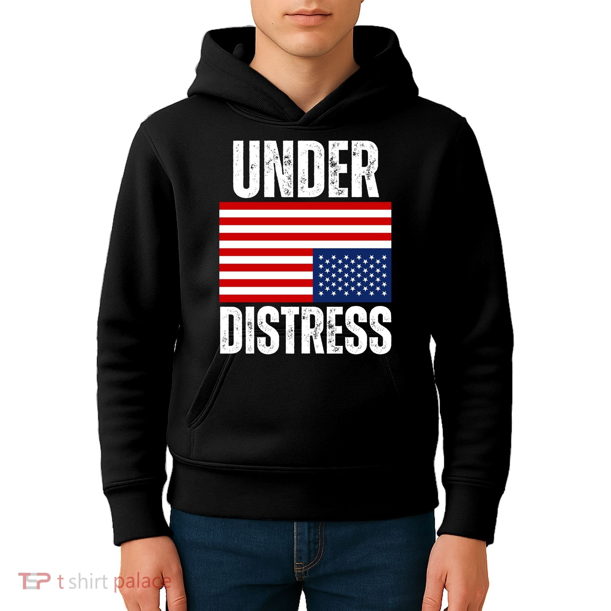 Under Distress Upside Down Tattered American Flag US Patriot Kids Hoodie
