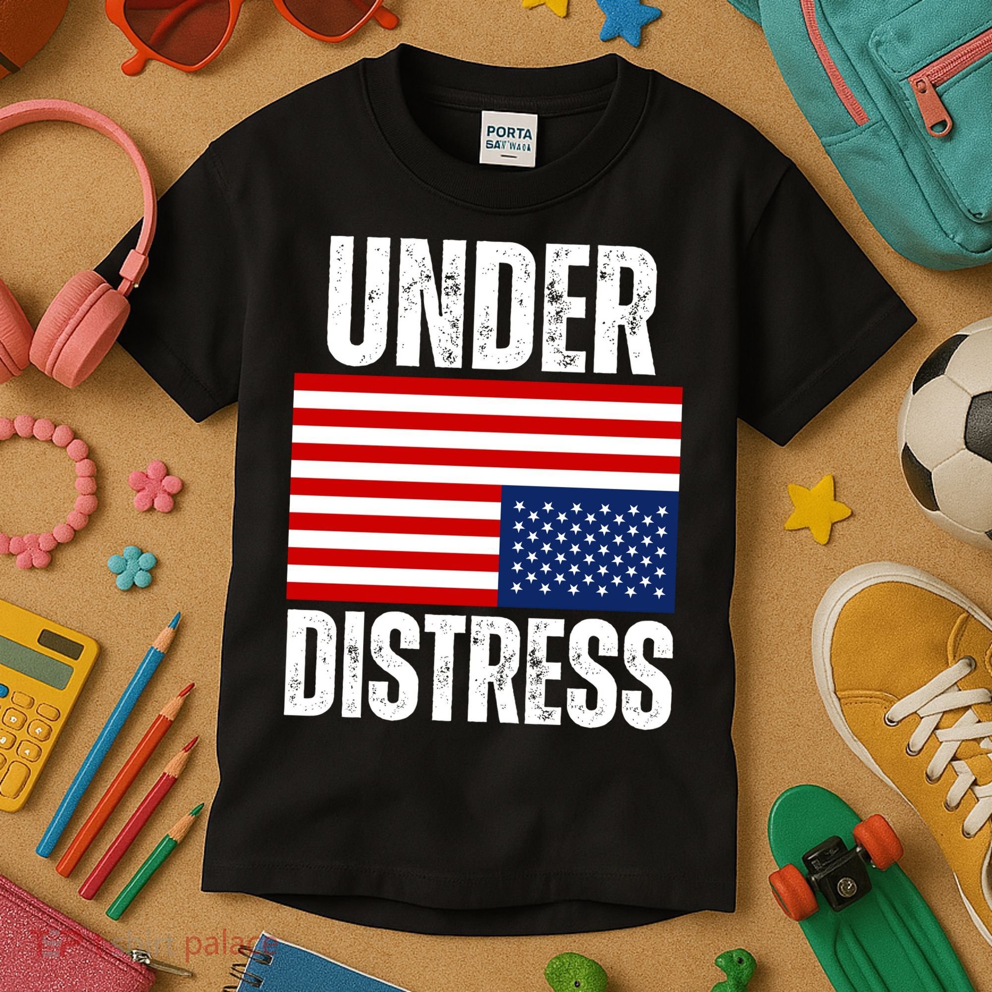 Under Distress Upside Down Tattered American Flag US Patriot Kids T-Shirt