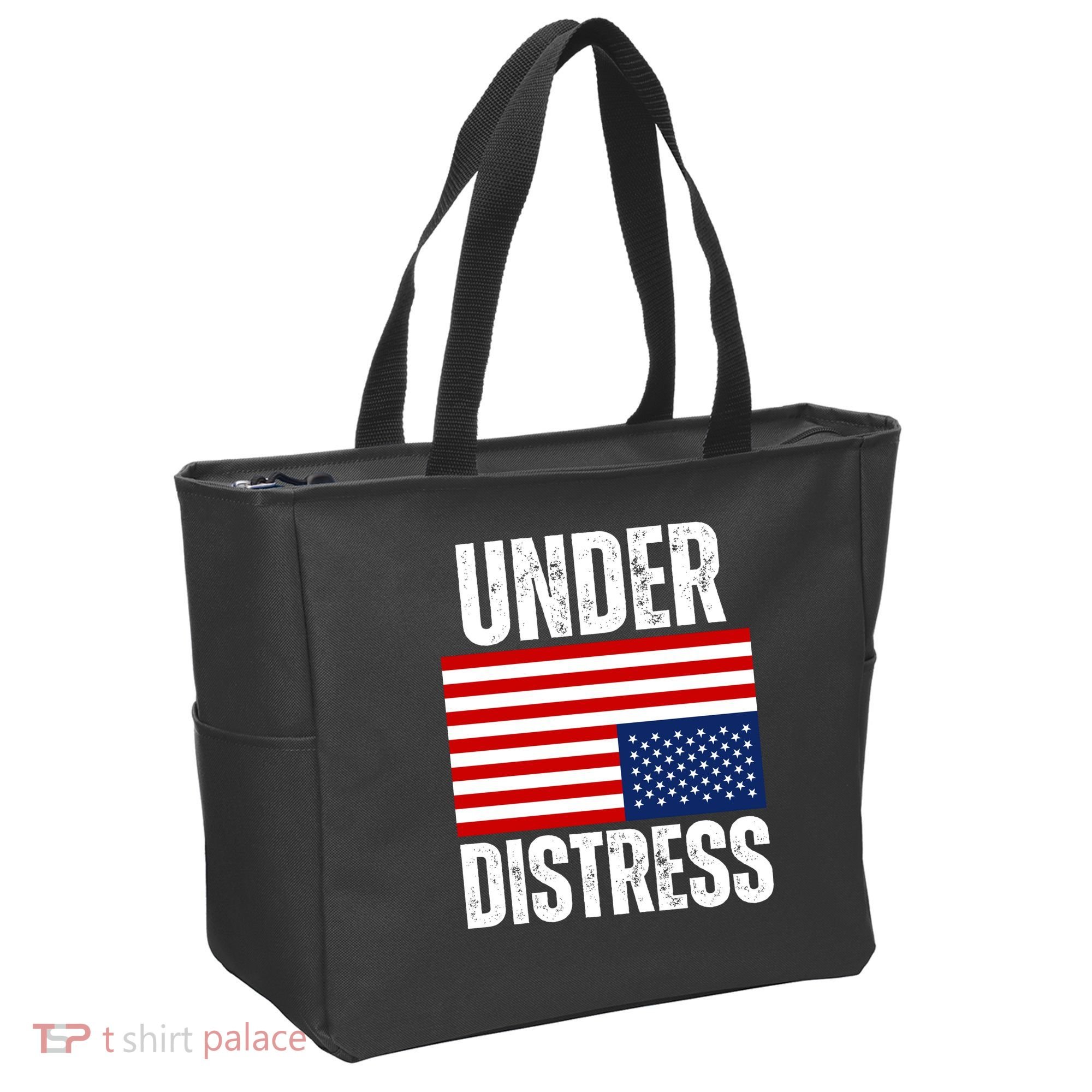 Under Distress Upside Down Tattered American Flag US Patriot Tote Bag