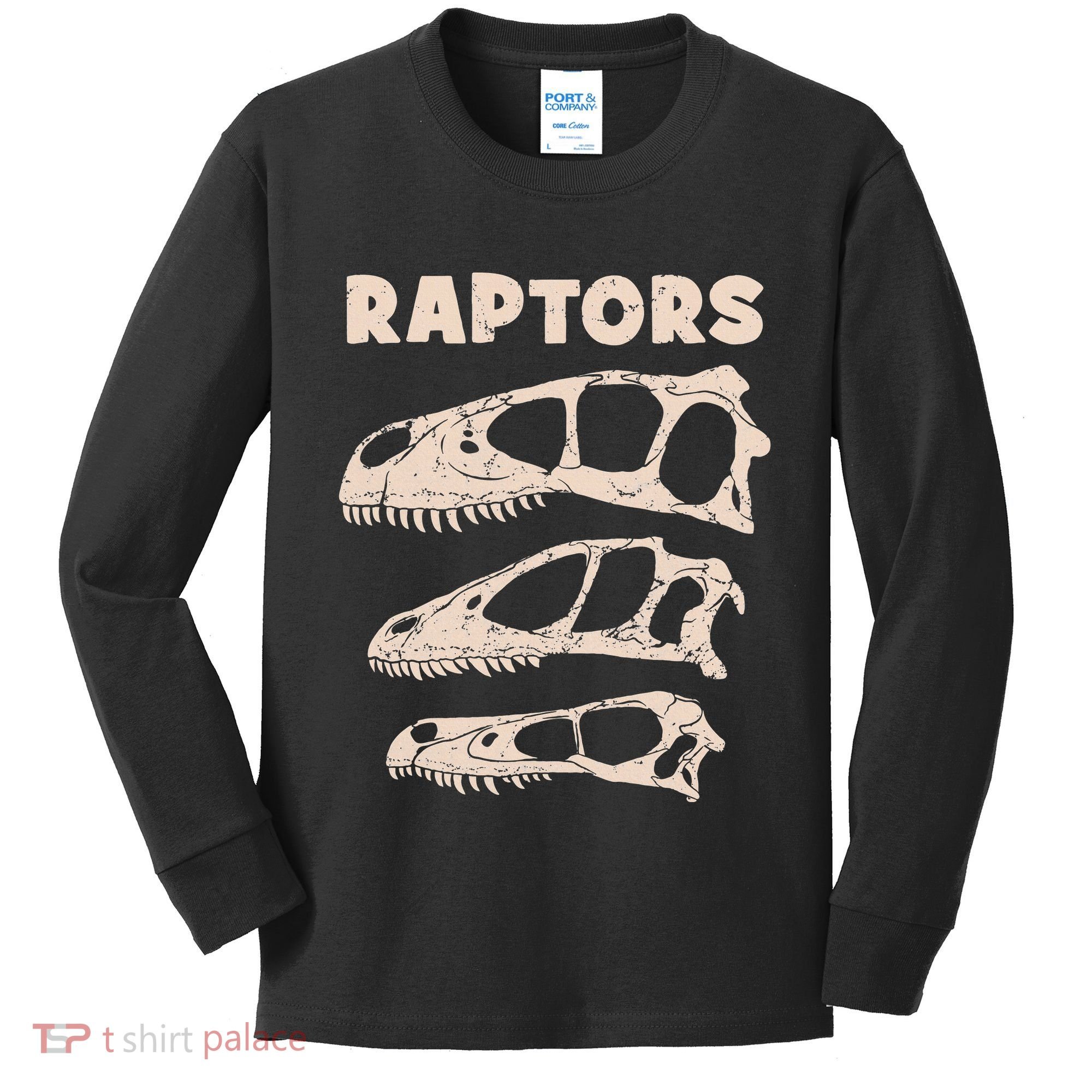 Utahraptor Deinonychus Velociraptor Skull Fossil Hunter Kids Long Sleeve Shirt