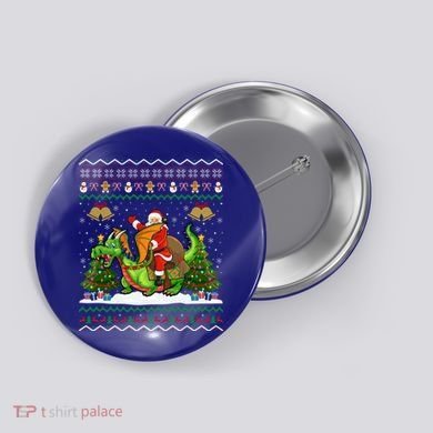 Ugly Dragon Xmas Gift Santa Riding Dragon Christmas Cool Gift Button