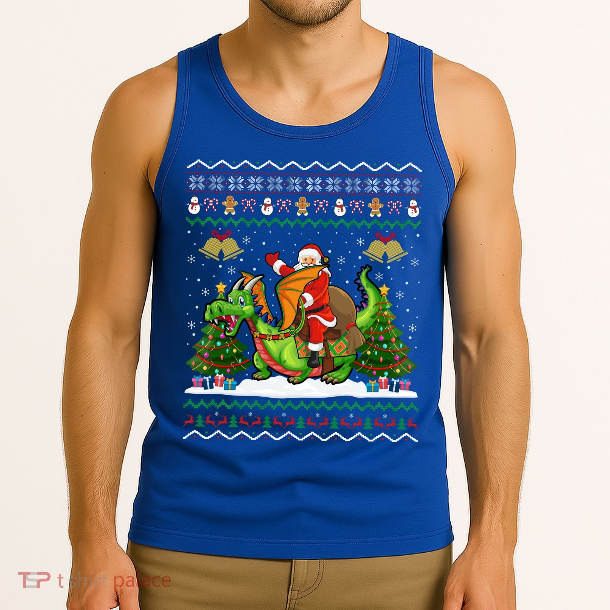 Ugly Dragon Xmas Gift Santa Riding Dragon Christmas Cool Gift Tank Top