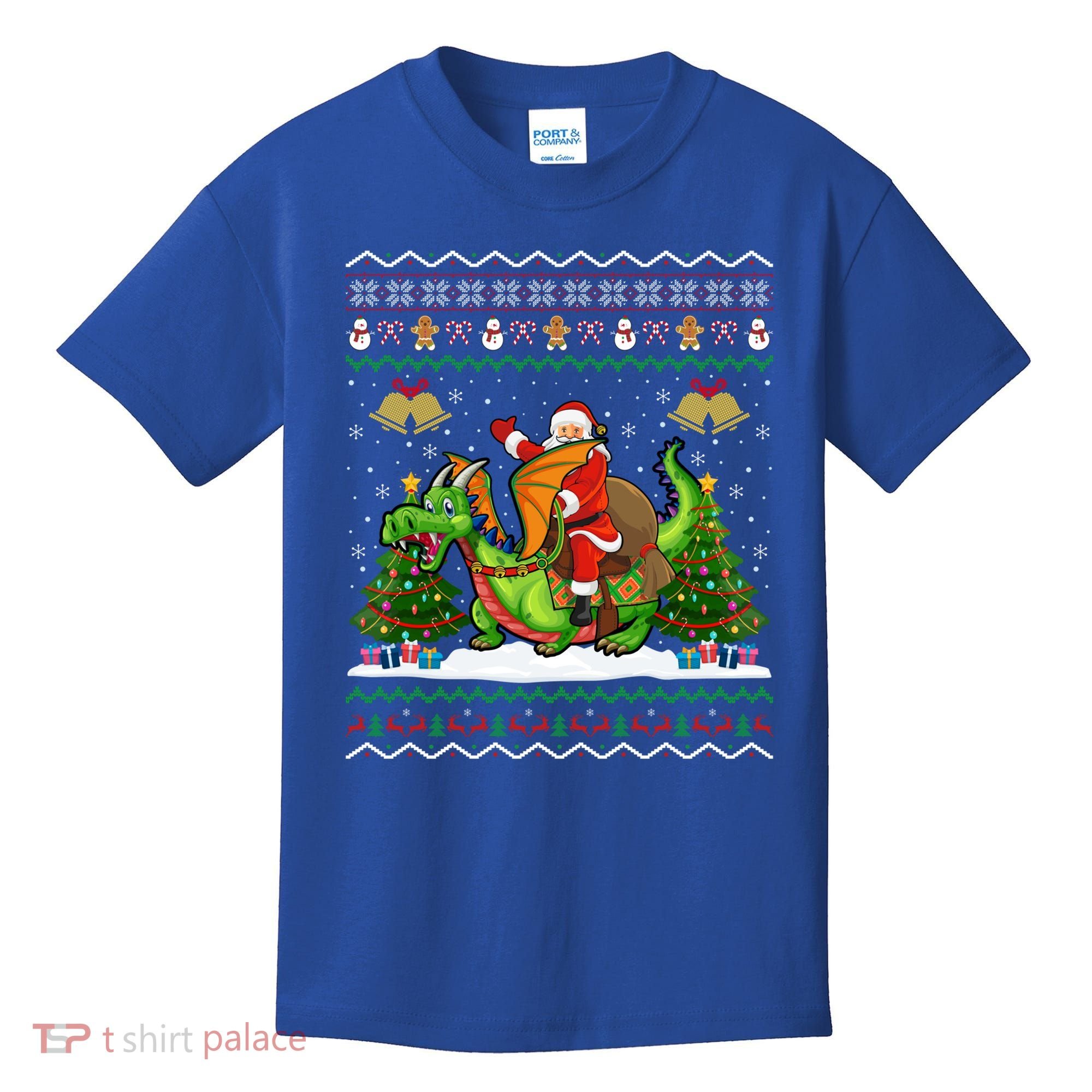 Ugly Dragon Xmas Gift Santa Riding Dragon Christmas Cool Gift Kids T-Shirt