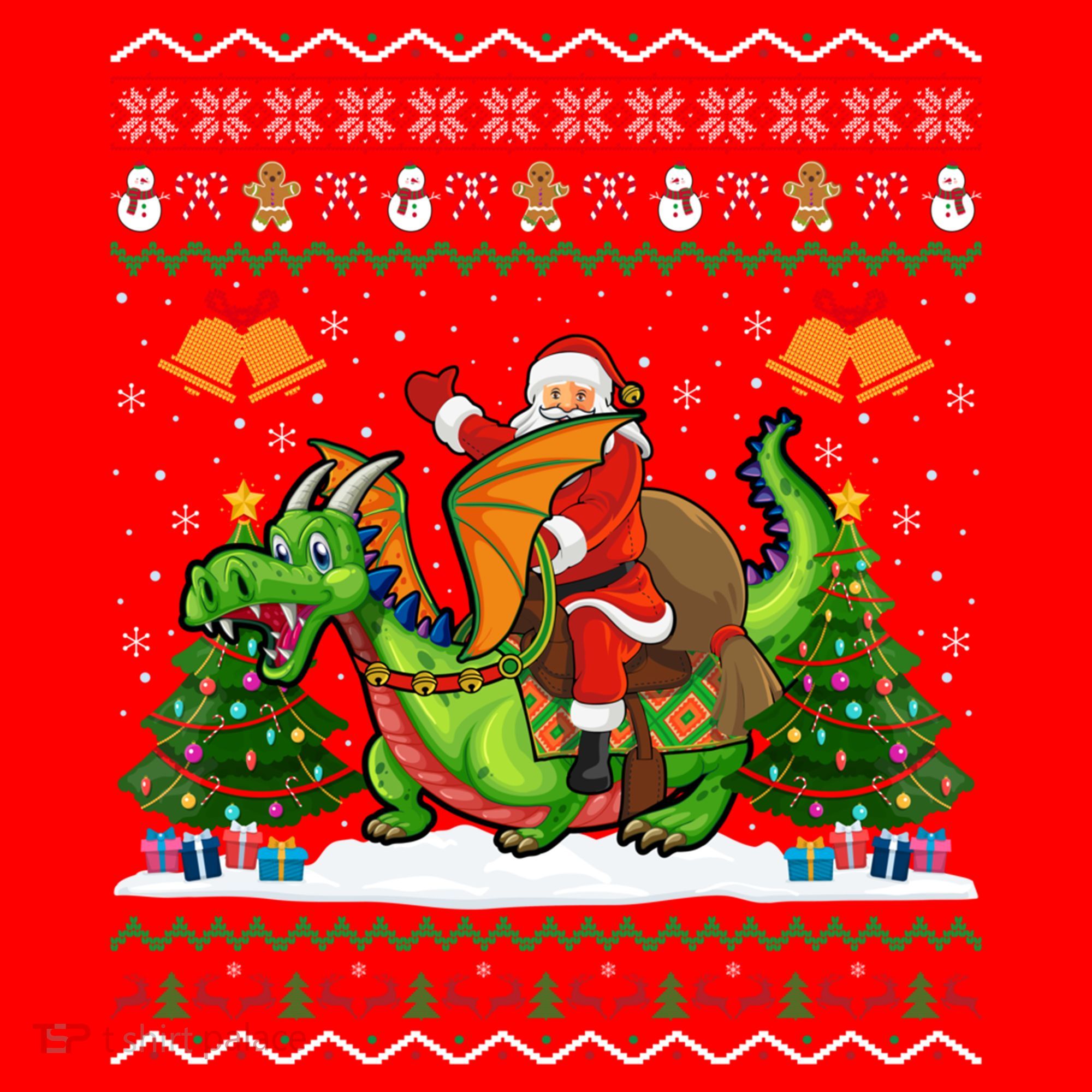 Ugly Dragon Xmas Gift Santa Riding Dragon Christmas Cool Gift Santa Hat