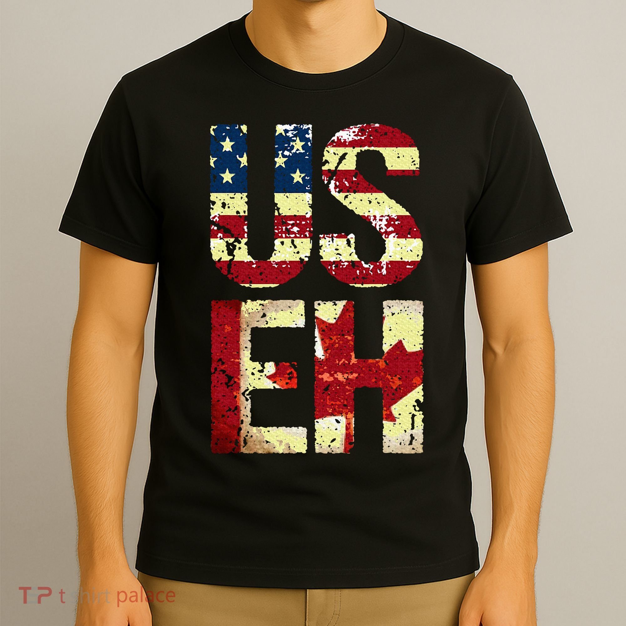 Us Eh America Canada Flag Funny American Canadian T-Shirt