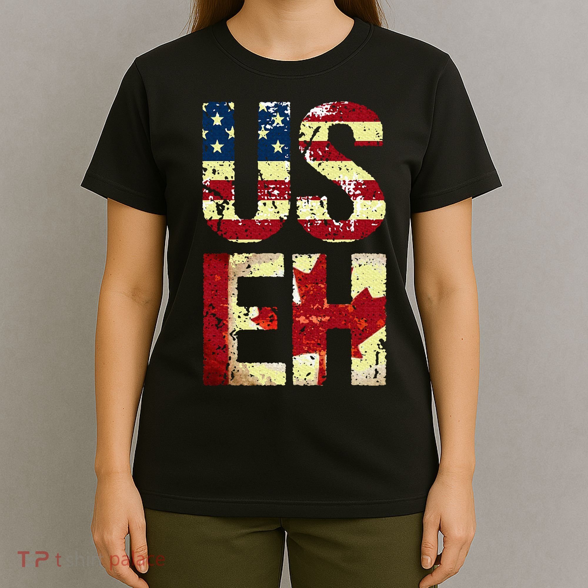 Us Eh America Canada Flag Funny American Canadian T-Shirt