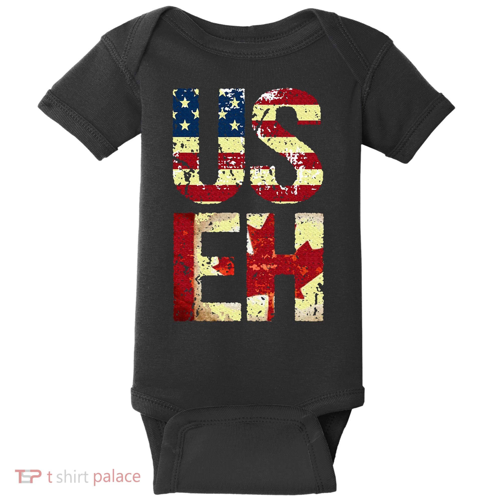 Us Eh America Canada Flag Funny American Canadian Baby Bodysuit
