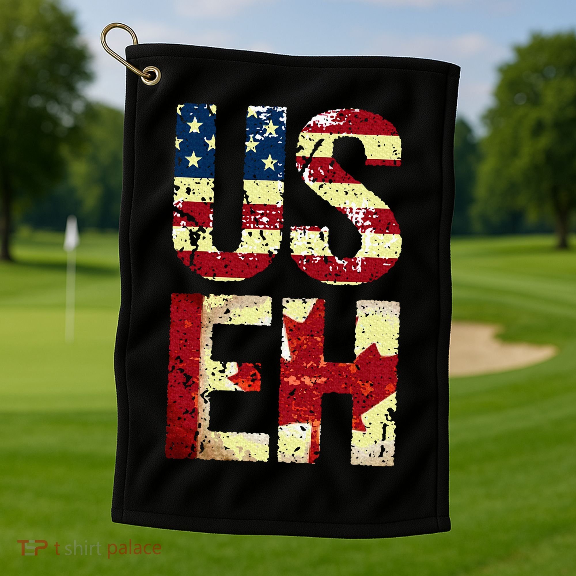 Us Eh America Canada Flag Funny American Canadian Golf Towel
