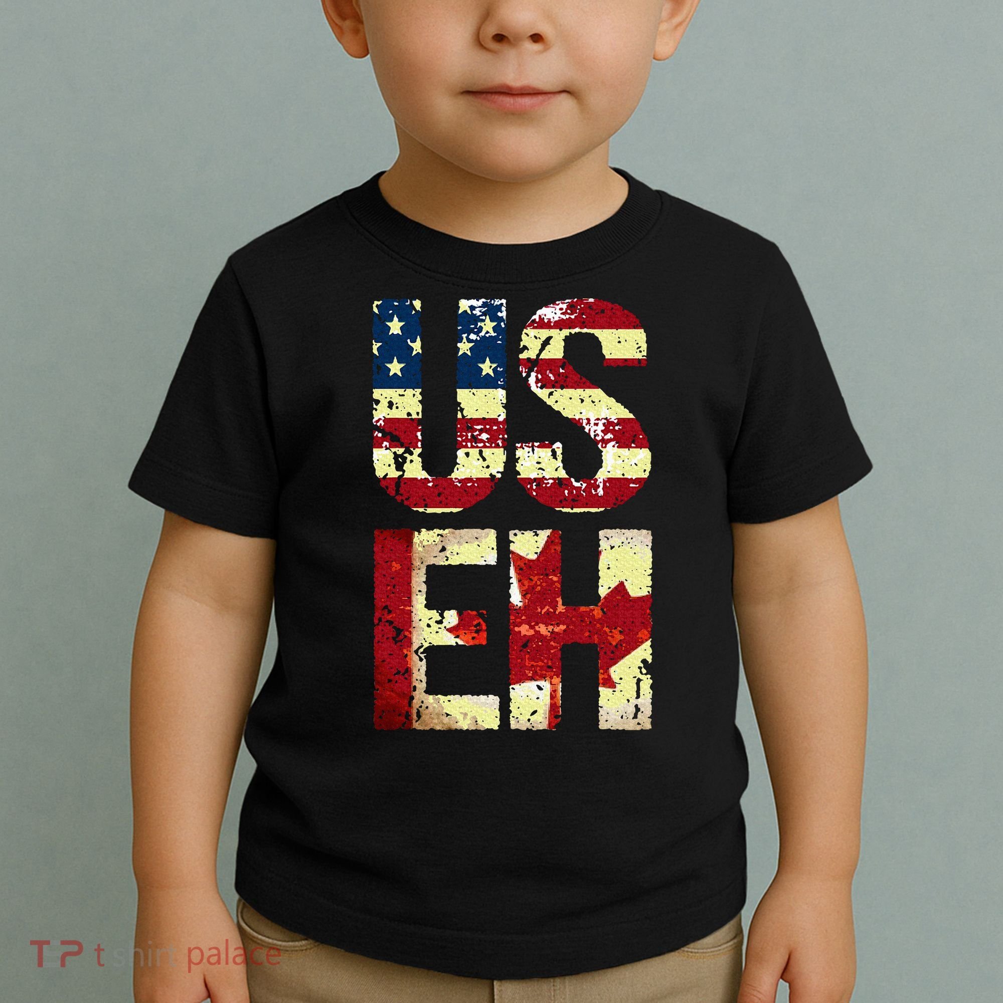 Us Eh America Canada Flag Funny American Canadian Toddler T-Shirt