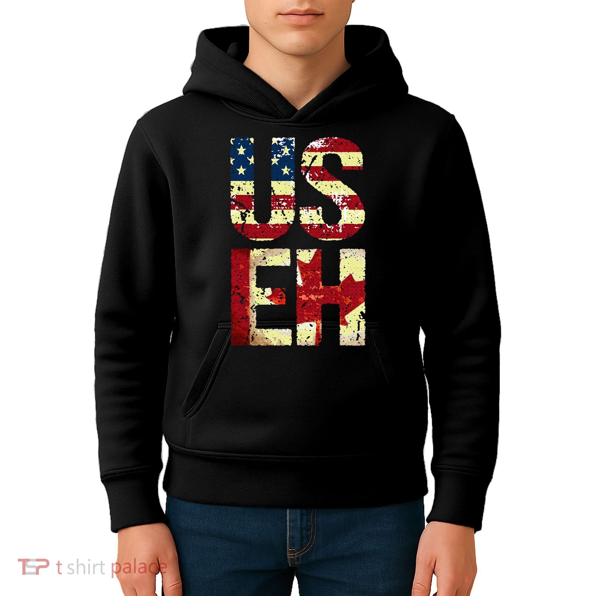 Us Eh America Canada Flag Funny American Canadian Kids Hoodie