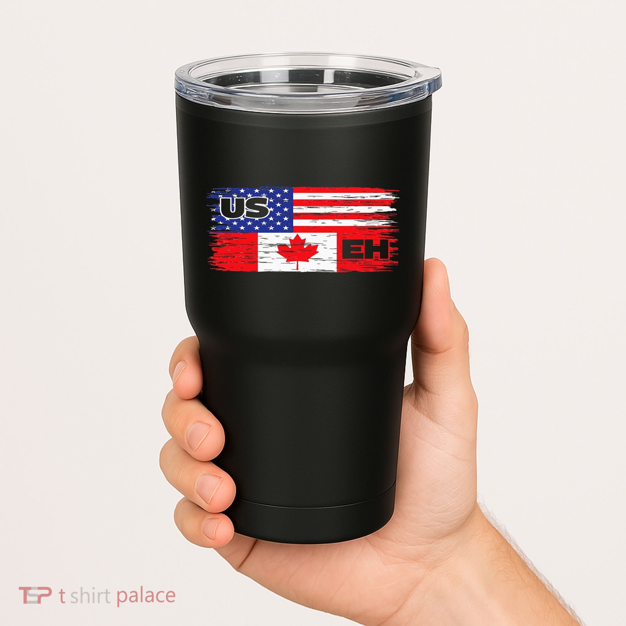 US EH Canada America Flag Maple Leaf Proud Canuck Roots Tumbler