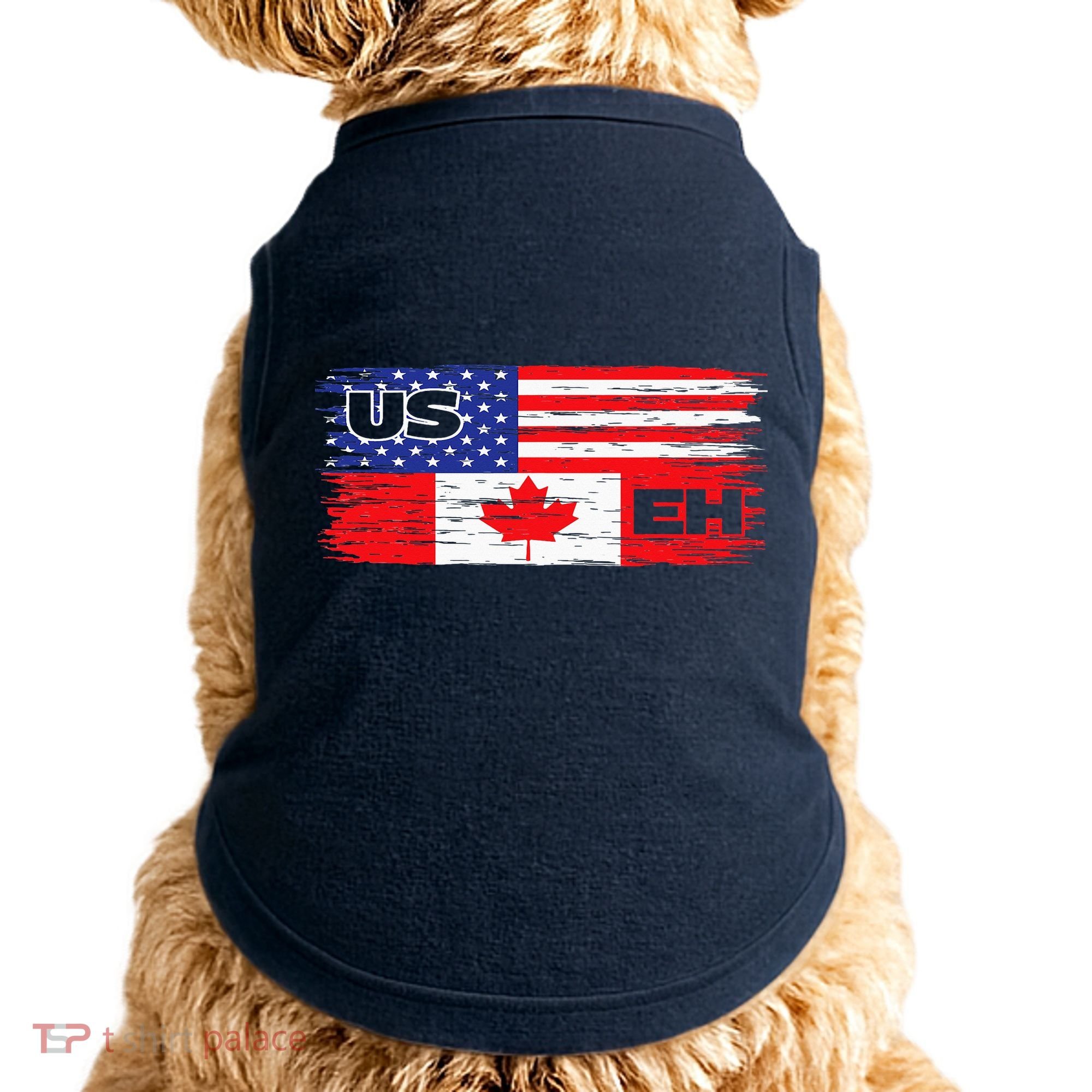 US EH Canada America Flag Maple Leaf Proud Canuck Roots Doggie Tank