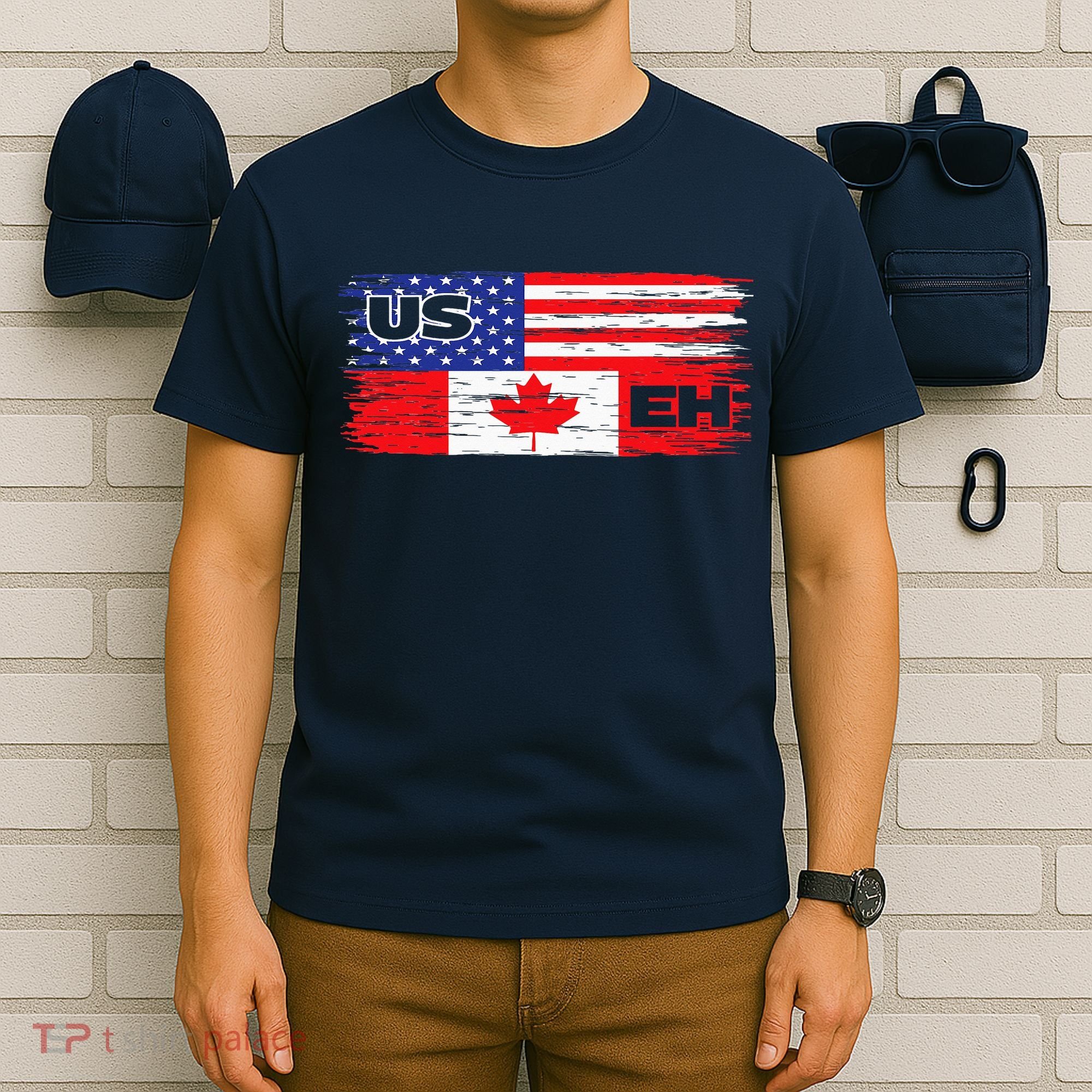 US EH Canada America Flag Maple Leaf Proud Canuck Roots T-Shirt