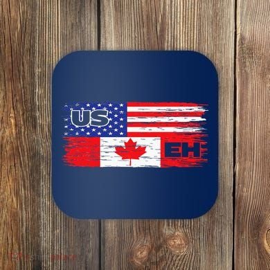 US EH Canada America Flag Maple Leaf Proud Canuck Roots Coaster